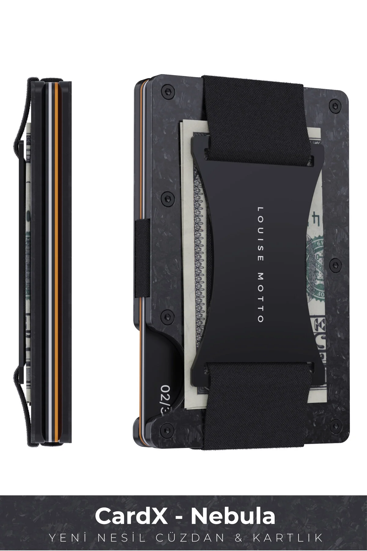 کیف پول و جاکارتی کربن فورج شده پریمیوم - مدل Cardx Nebula Straps (مشکی) Louise Motto
