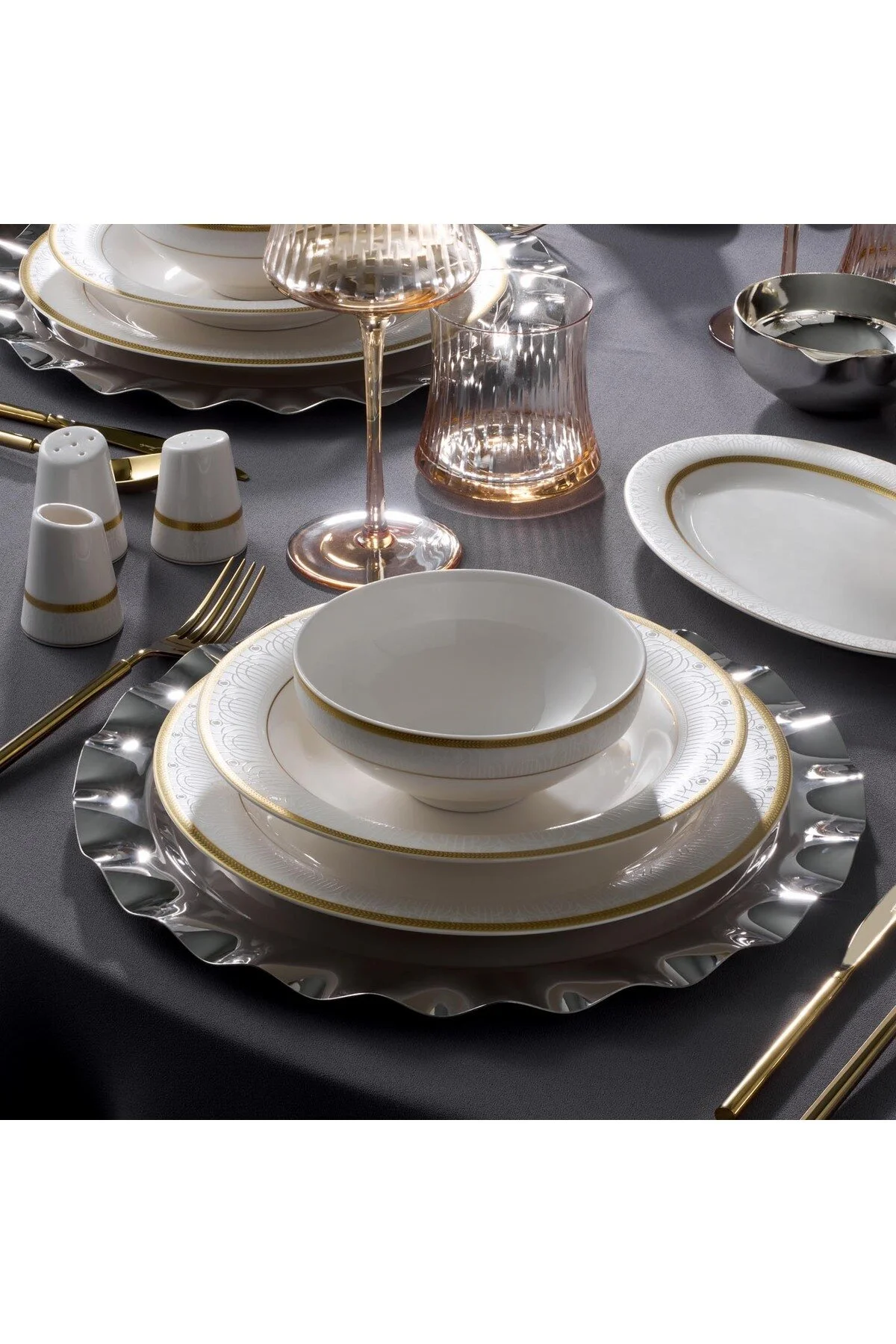 سرویس غذاخوری سفید LOPE GOLD 60 قطعه 12 نفره شام Jumbo