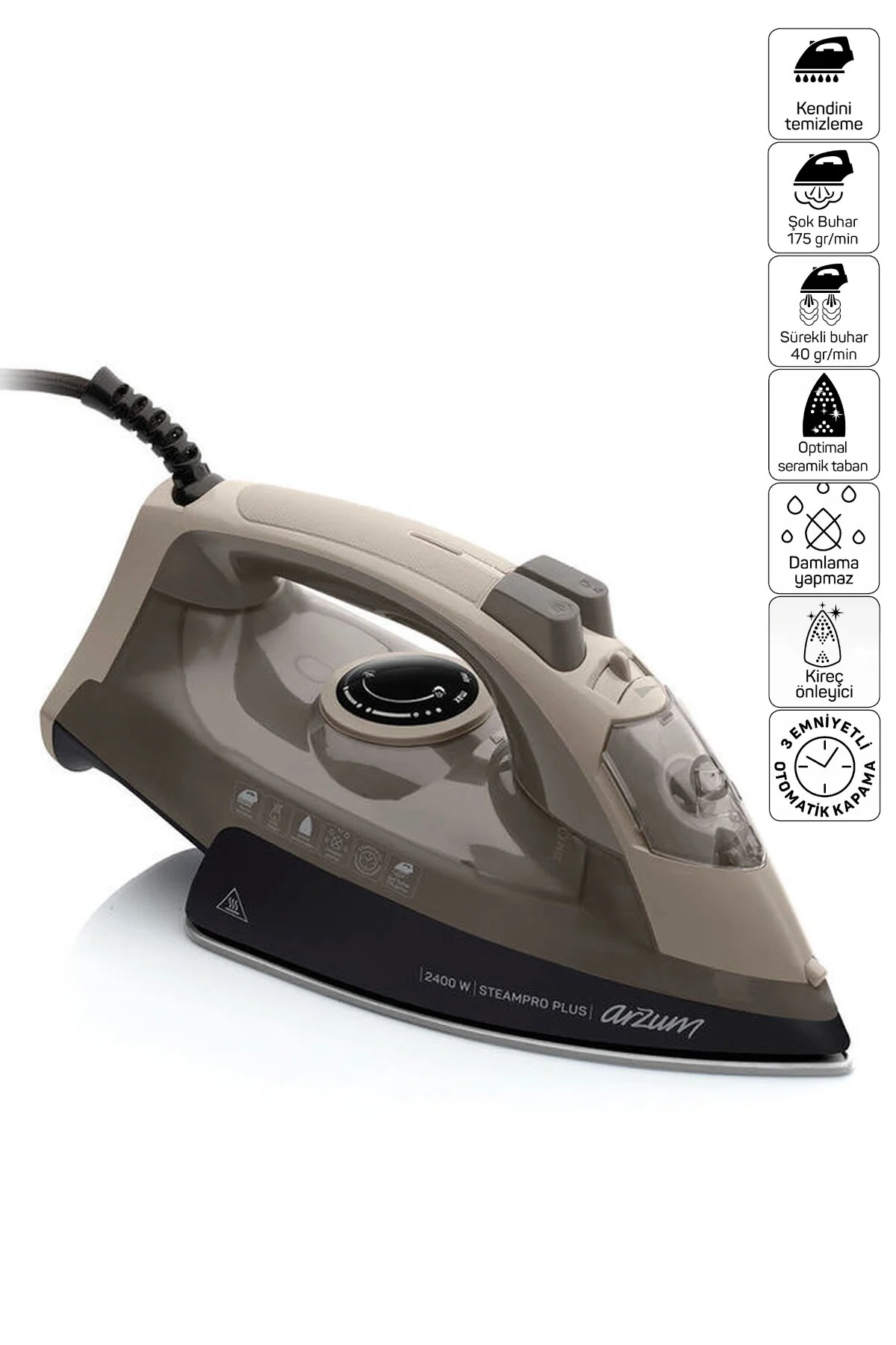 اتو بخار STEAMPRO به علاوه پایه سرامیکی کردن بهینه 2400W AR6016 Arzum