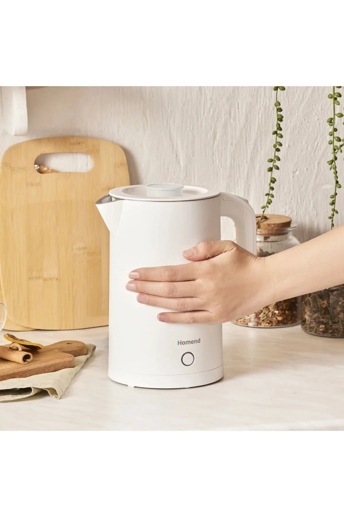 کتری برقی و گرم کن آب سفید Hand Yakmaz دو روکش بدنه عایق صدا Coltoch استیل ضدزنگ 2200W  HOMEND