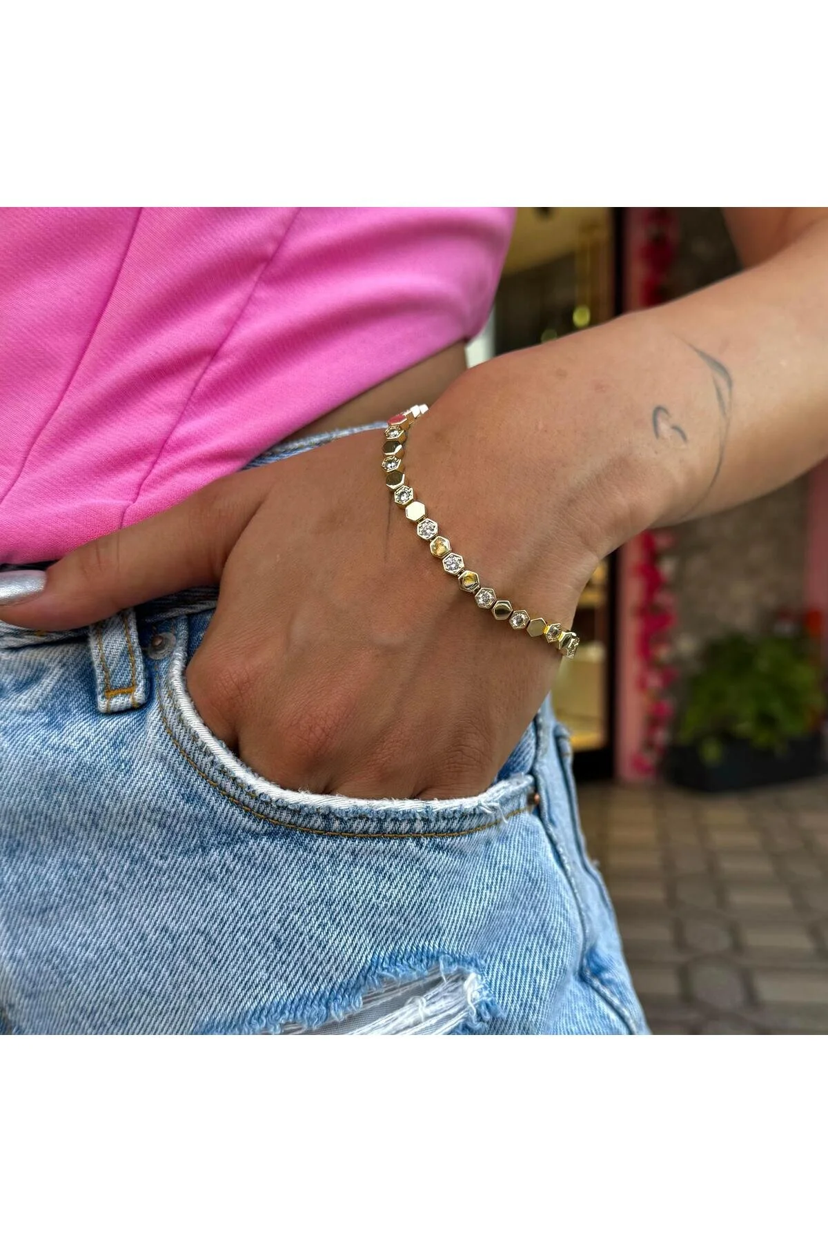 دستبند فولادی درخشان لانه زنبوری مخلوط طلای 14 عیار neslyaccessories
