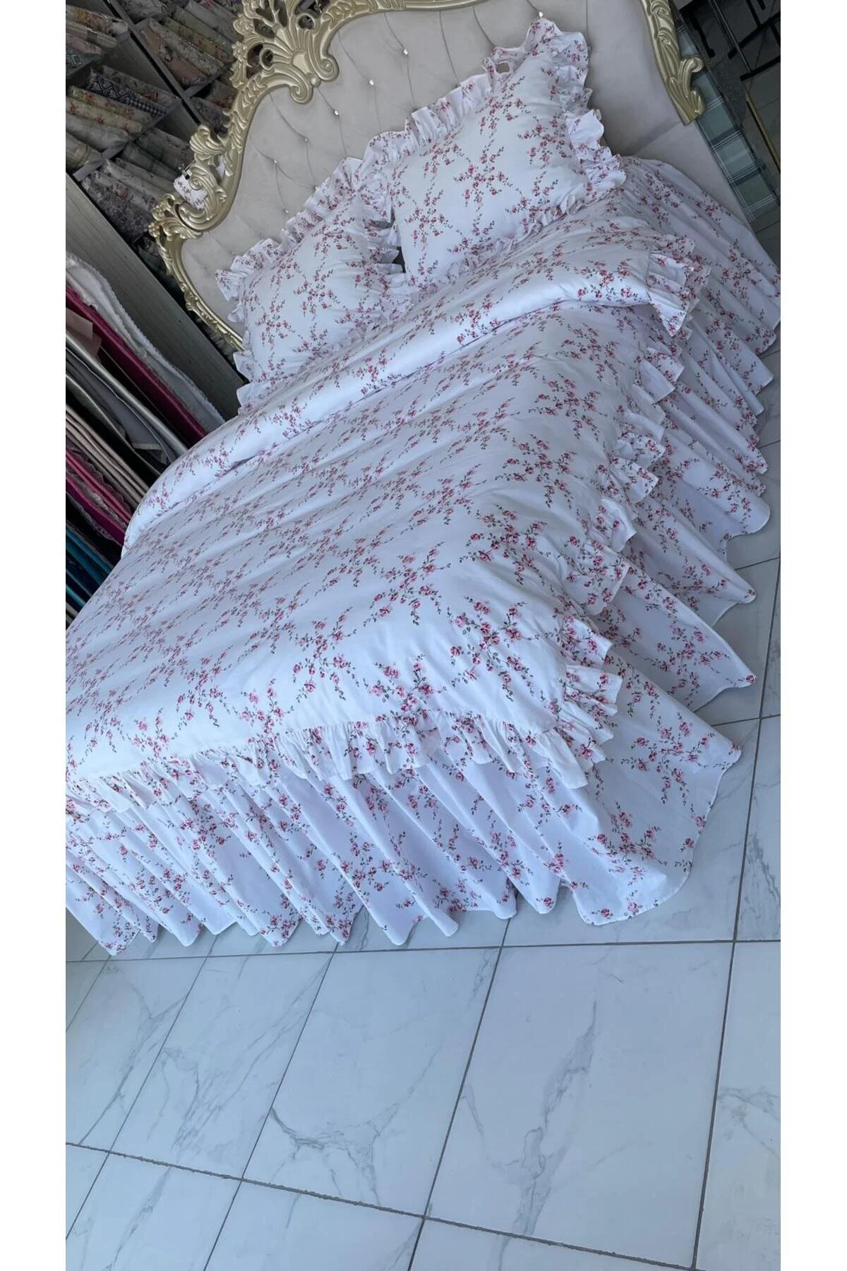 ست ملحفه دو نفره برابر لاستیک لاستیکی 160X200 سانتی متر لحاف و 2 مورد بالش RUFFLE AHSEN TASARIM