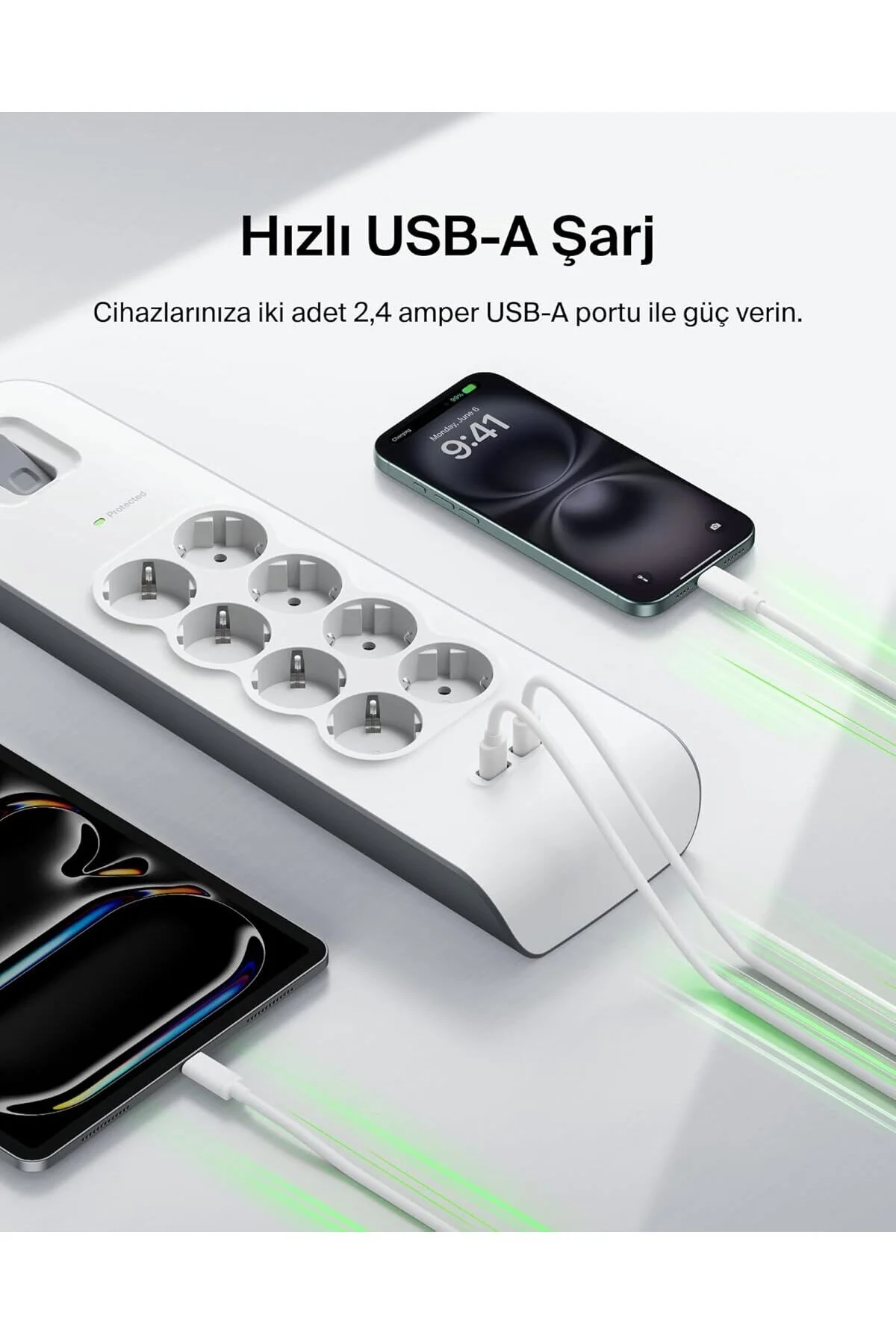 کابل تمدید پریز گروهی BSV804V2M خروجی حفاظت شده جریان 8 2 4A درگاه USB 2M Belkin