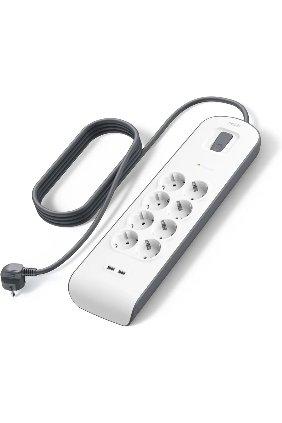 کابل تمدید پریز گروهی BSV804V2M خروجی حفاظت شده جریان 8 2 4A درگاه USB 2M Belkin