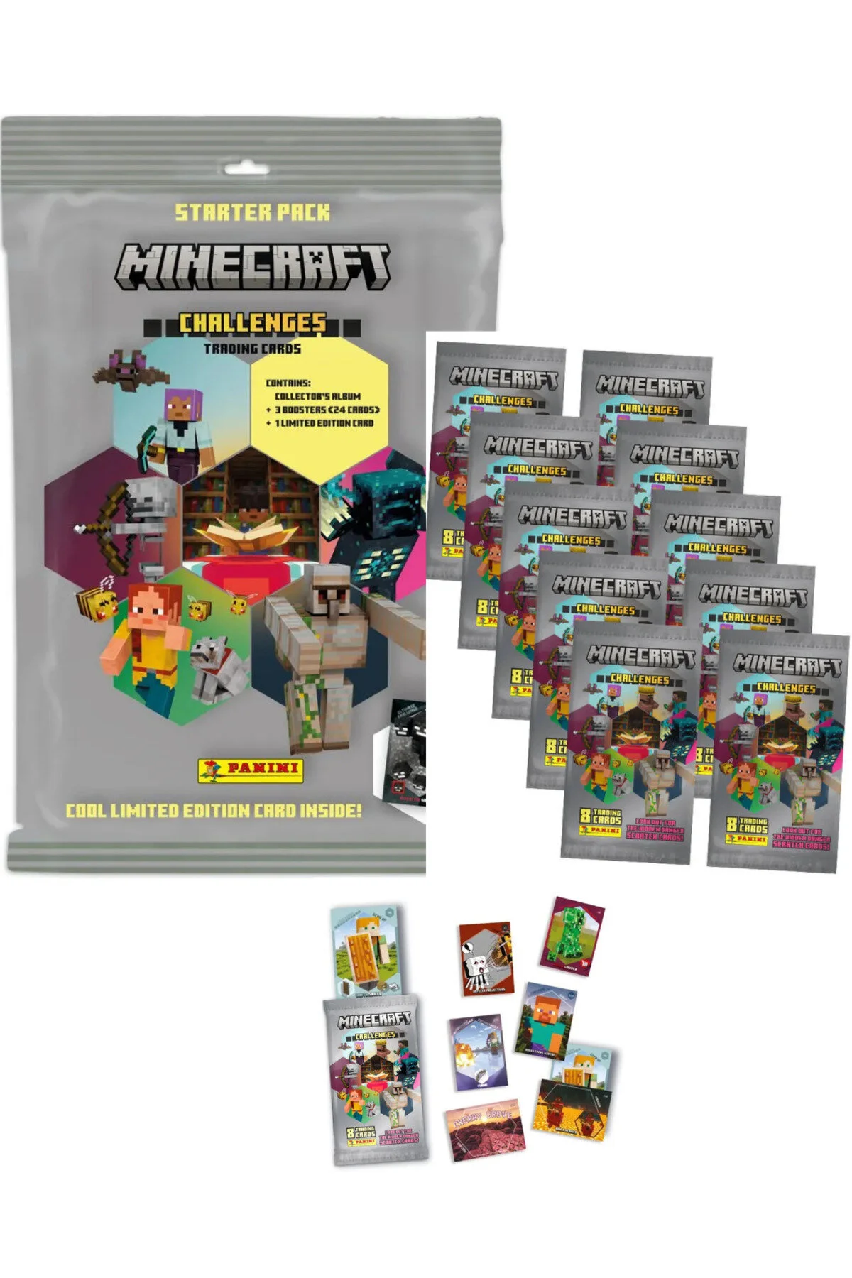 کارت بازی مجموعه های تجاری دارای مجوز PANINI MINECRAFT CHALLENGES STARTER PACK + 10 CARDS Next Plus
