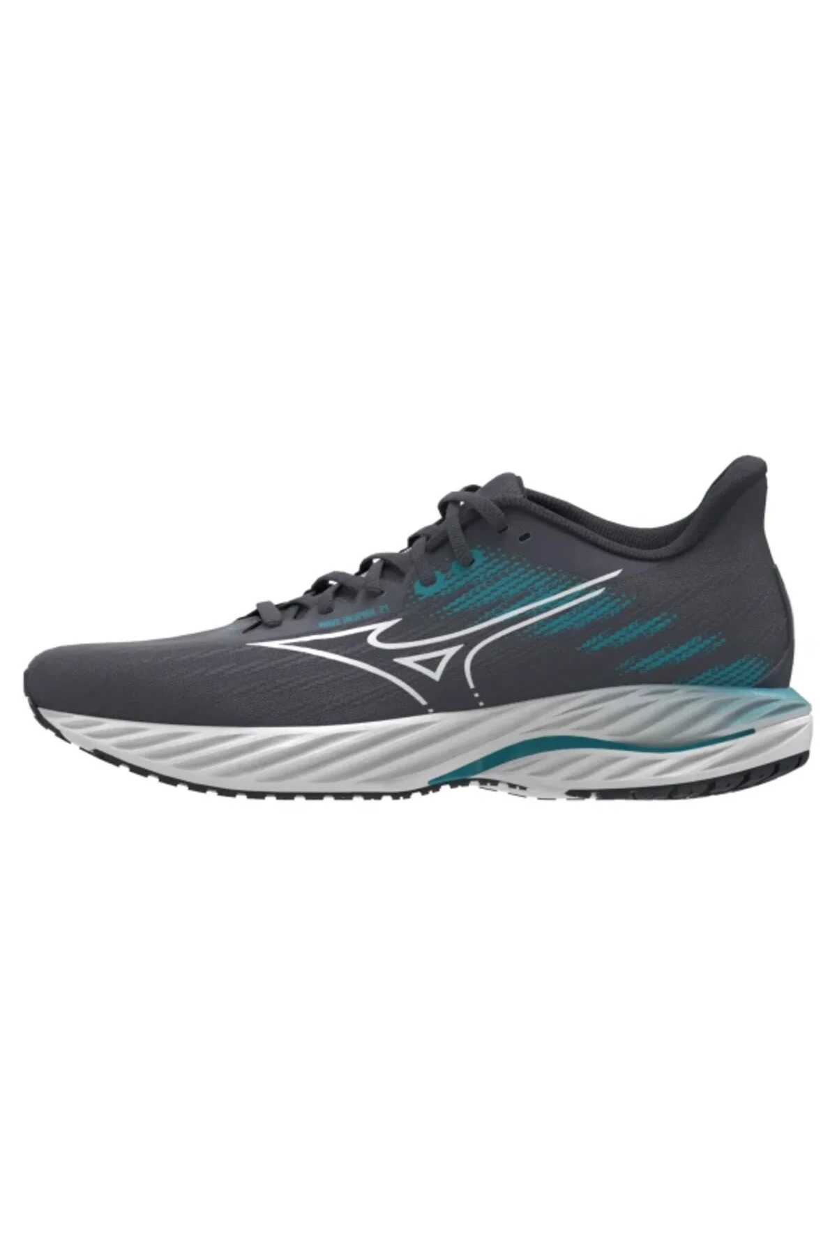 کفش دو و تمرین موج الهام بخش 21 در حال اجرا مردانه خاکستری است Mizuno