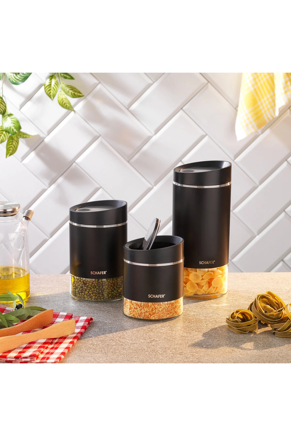 بانکه ادویه SILVER TOUCH 3 SIZE JAR SET BLACK Schafer