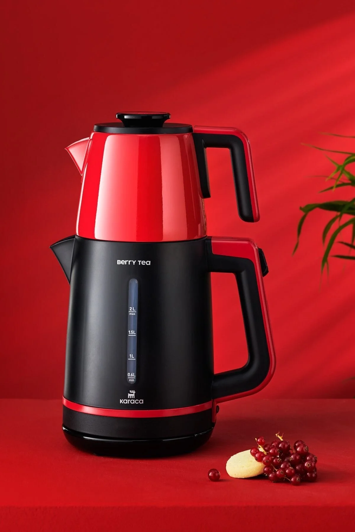 چای ساز TEA BERRY XL 2IN1 دستگاه قوری فولادی و زغال اخته کتری کاراجا Karaca