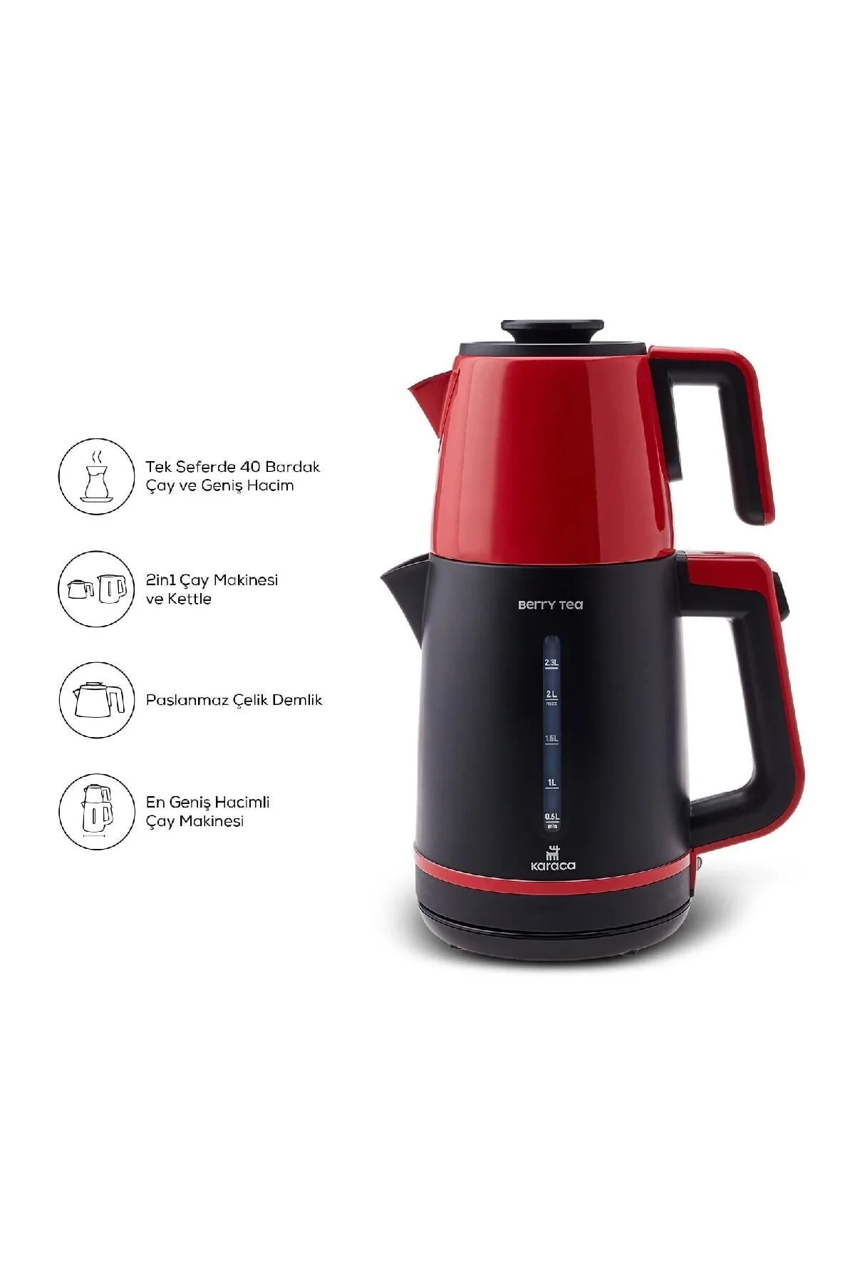 چای ساز TEA BERRY XL 2IN1 دستگاه قوری فولادی و زغال اخته کتری کاراجا Karaca