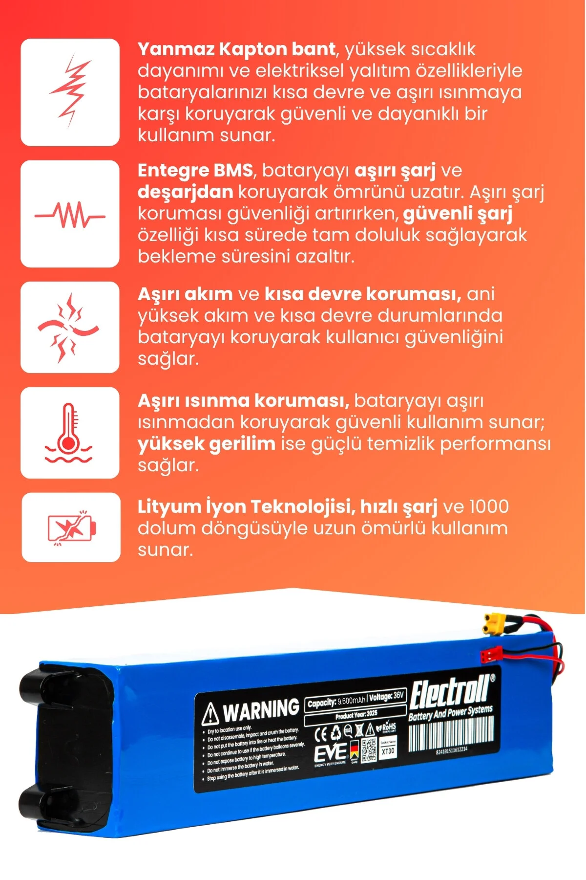 لوازم جانبی اسکوتر برقی باتری 36 ولتی 9.600MAH با سازگار HOVERWAY KICK ظرفیت بالا ELECTROLL