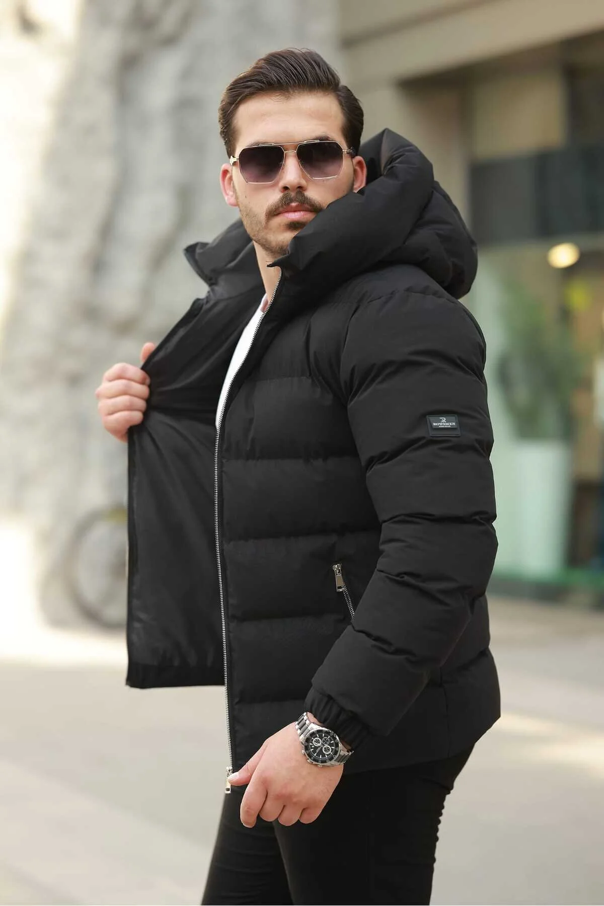 کاپشن ژاکت کت بادی کلاه دار ضد باران مردانه آب Rowsmen