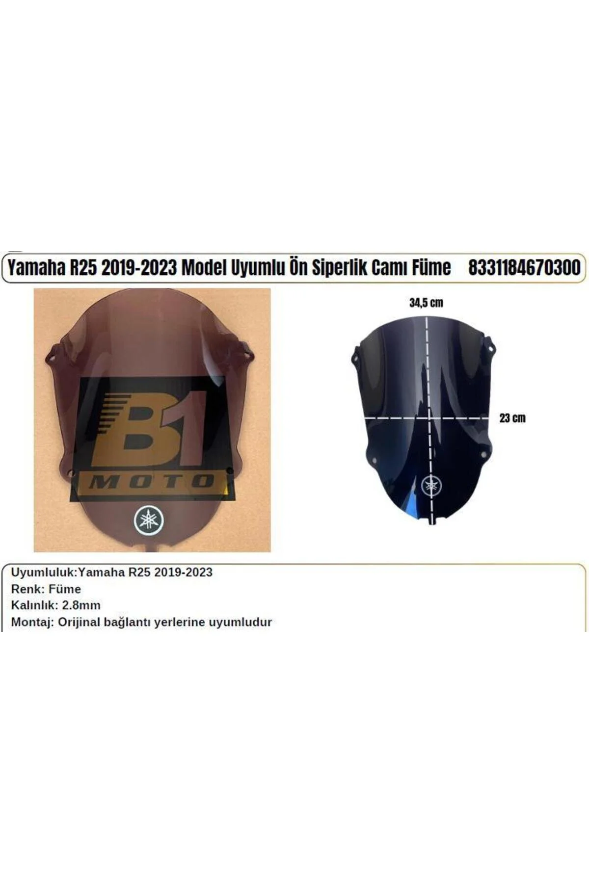 شیشه جلو موتورسیکلت گیر یاماها R25 مشکی 2019 23 . Motobisavm