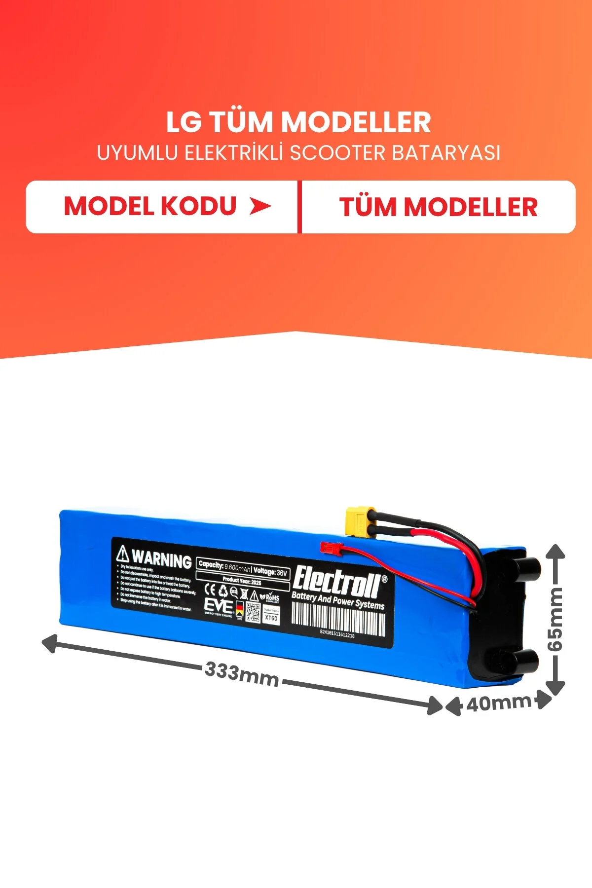 لوازم جانبی اسکوتر برقی باتری سازگار با همه مدل های ال جی ظرفیت بالا 36 ولت 9.600MAH ELECTROLL