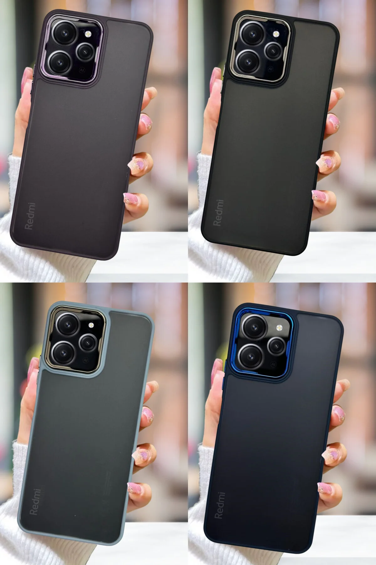 کاور و قاب فلزی بدنه REDMI 12 شفاف رنگارنگ با دکمه‌های حساس فیبکس Fibaks