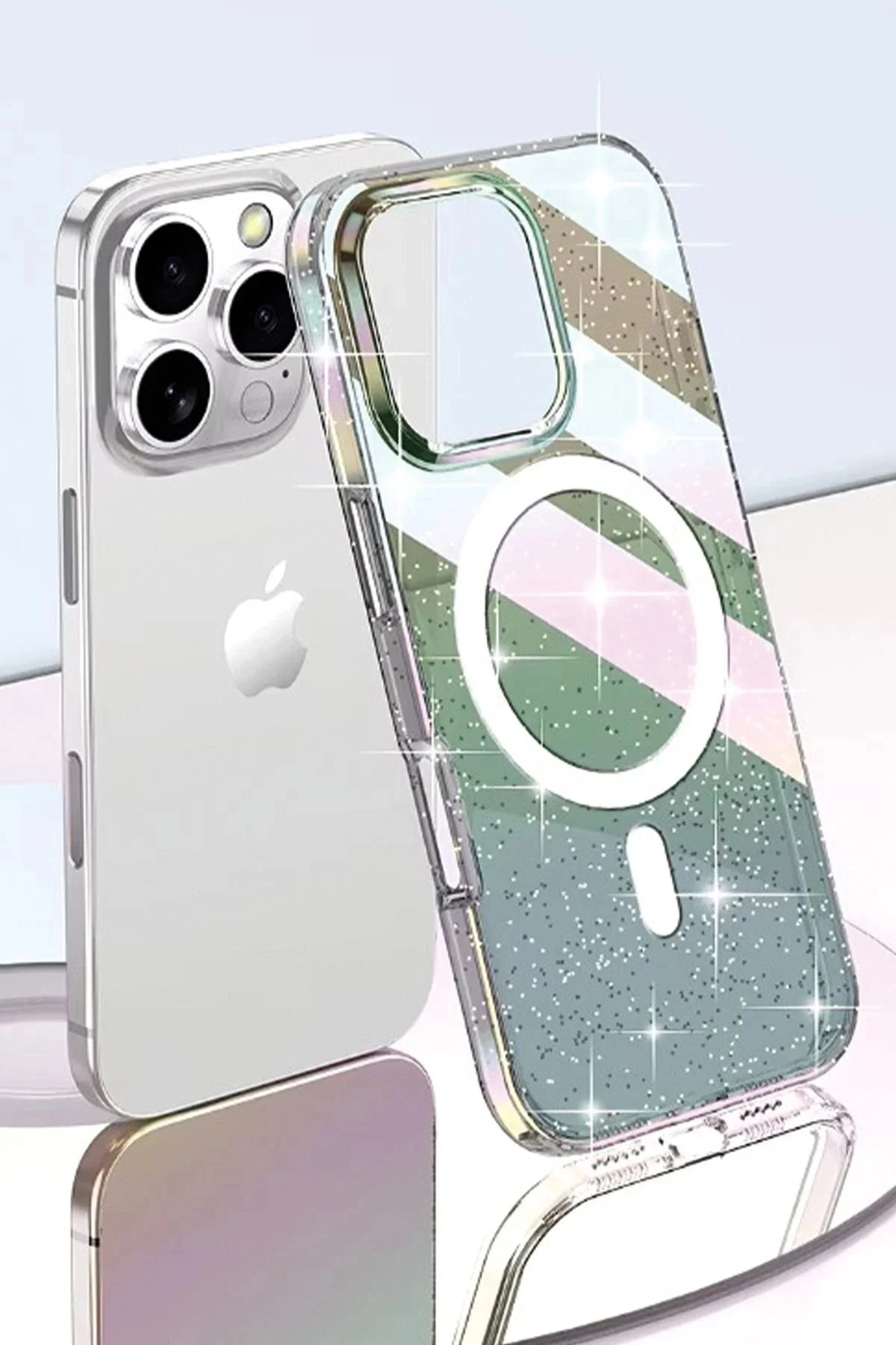کاور و قاب پوشش IPHONE 14 PRO MAX سازگار با RASASI GLITTER MAGSAFE شفاف Genel Markalar