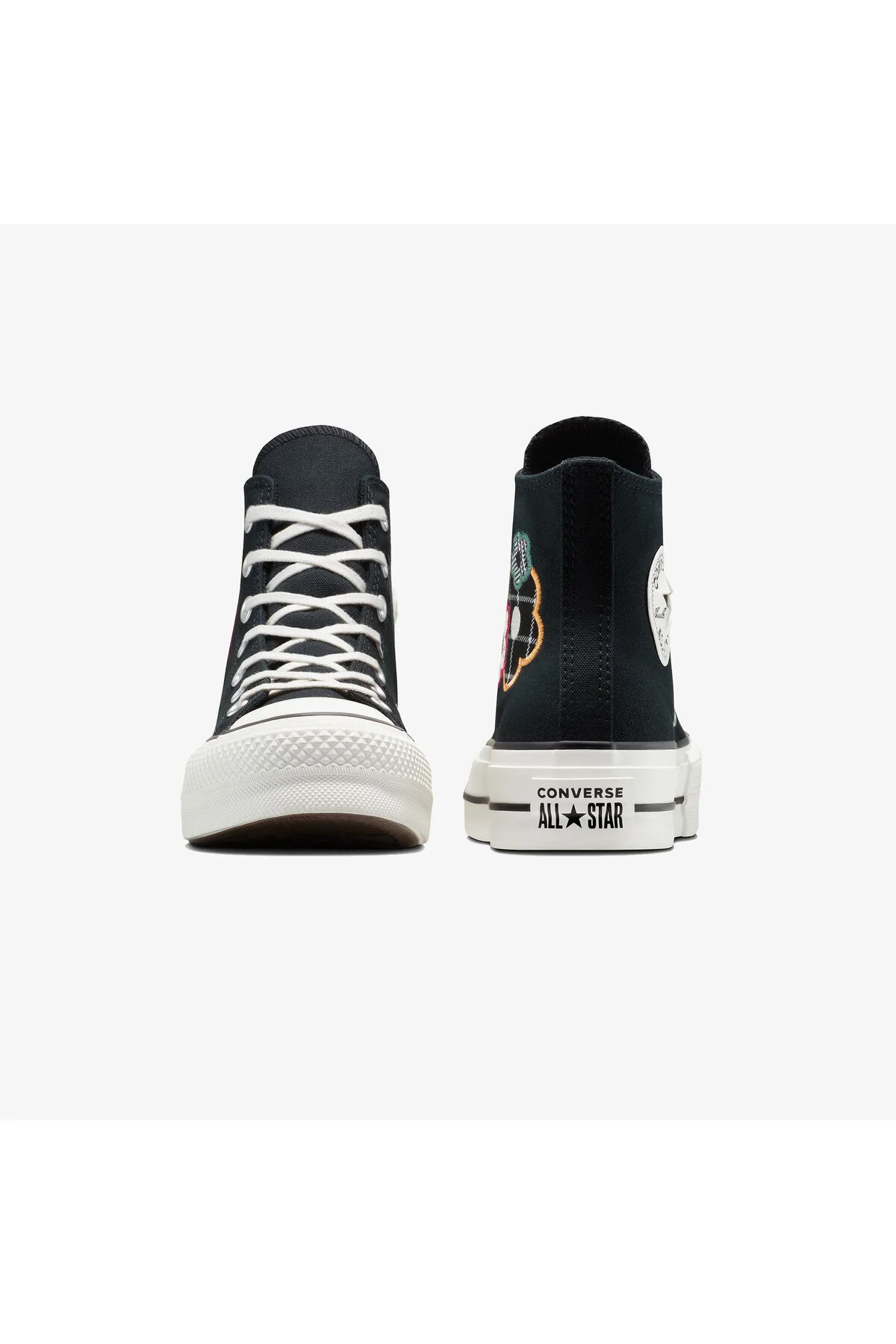 اسنیکر کفش ورزشی مشکی زنانه گلدار با پلتفرم بالابر آل استار چاک تیلور کانورس Converse