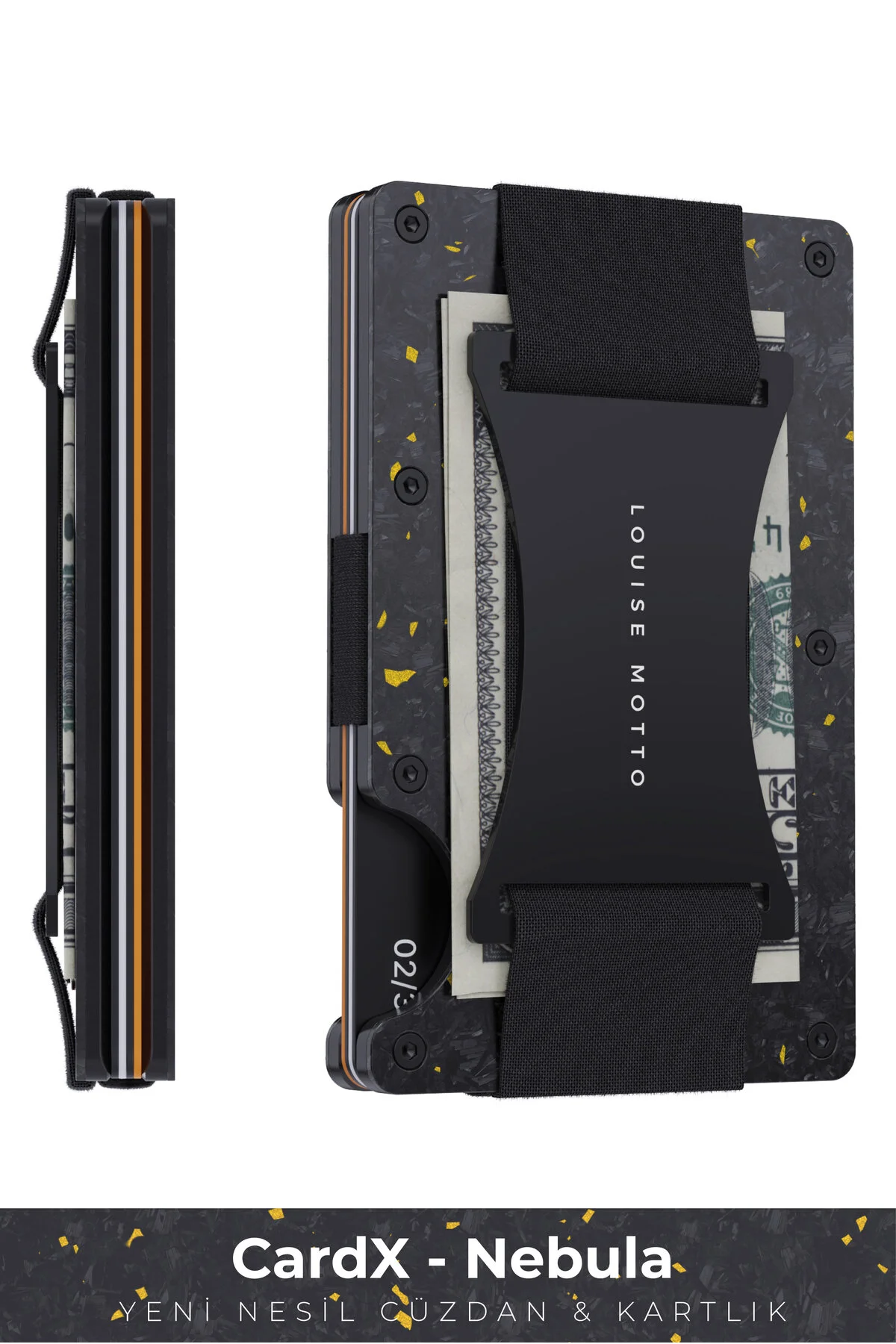 کیف پول و جاکارتی کربن فورج پریمیوم - مدل CardX Nebula Straps (زرد) Louise Motto