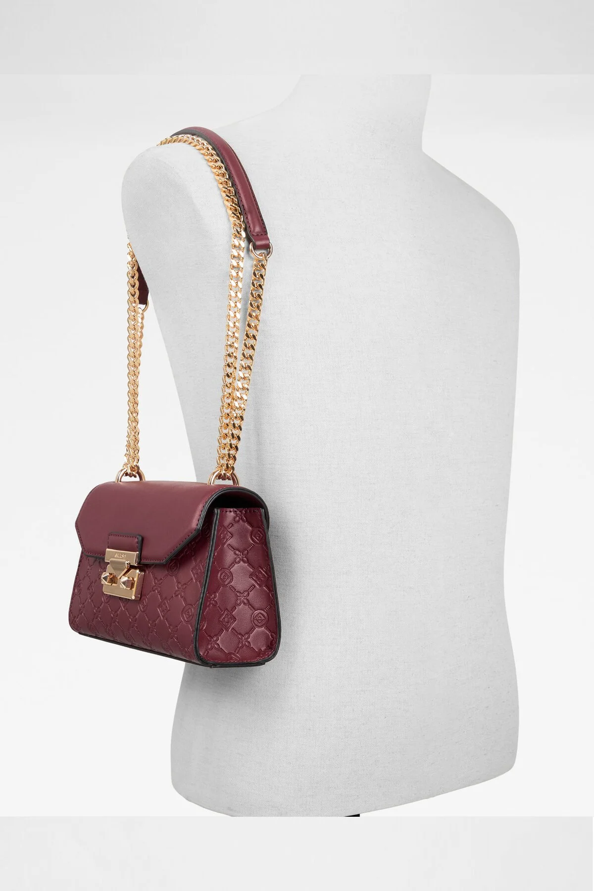کیف شانه ای CRELALLE زنانه با دسته زنجیر بسته فلزی CLARET RED CROSSBODY Aldo