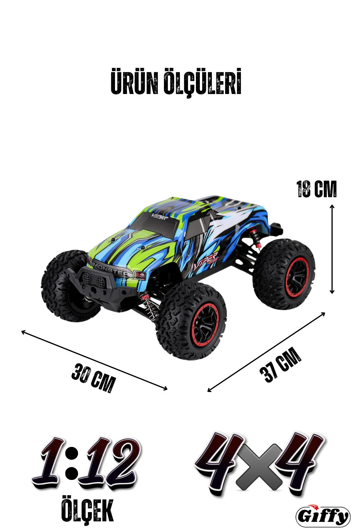 100 کیلومتر سرعت ماشین کنترل از راه دور براشلس اسباب بازی OFF ROAD 4X4 قابل شارژ در مقیاس 1:12 خارج جاده ترکیه giffy