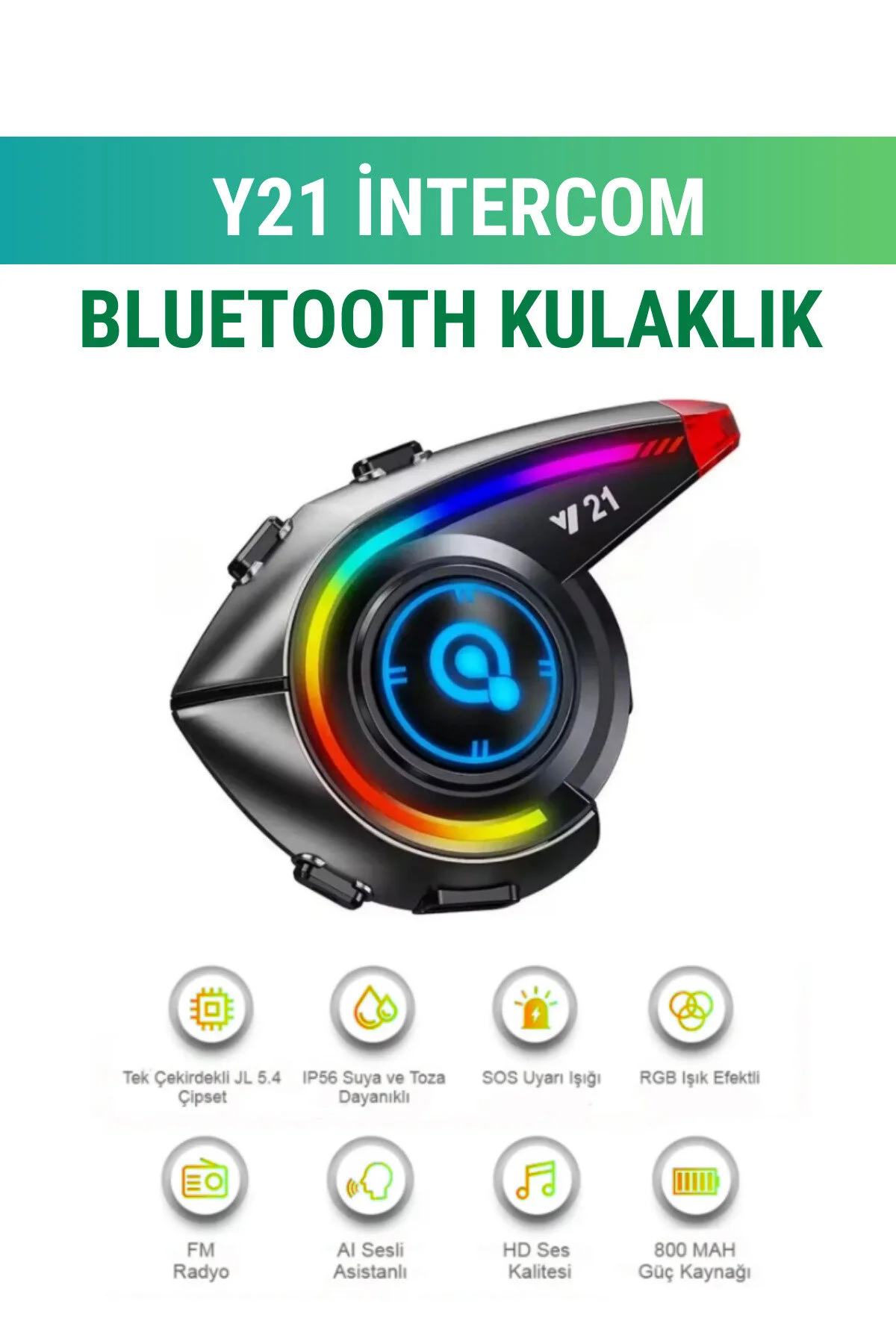 اینترکام Y21 INTERCOM 5.4 هدست کلاه ایمنی موتور سیکلت بلوتوث چراغ جلو WUNİT