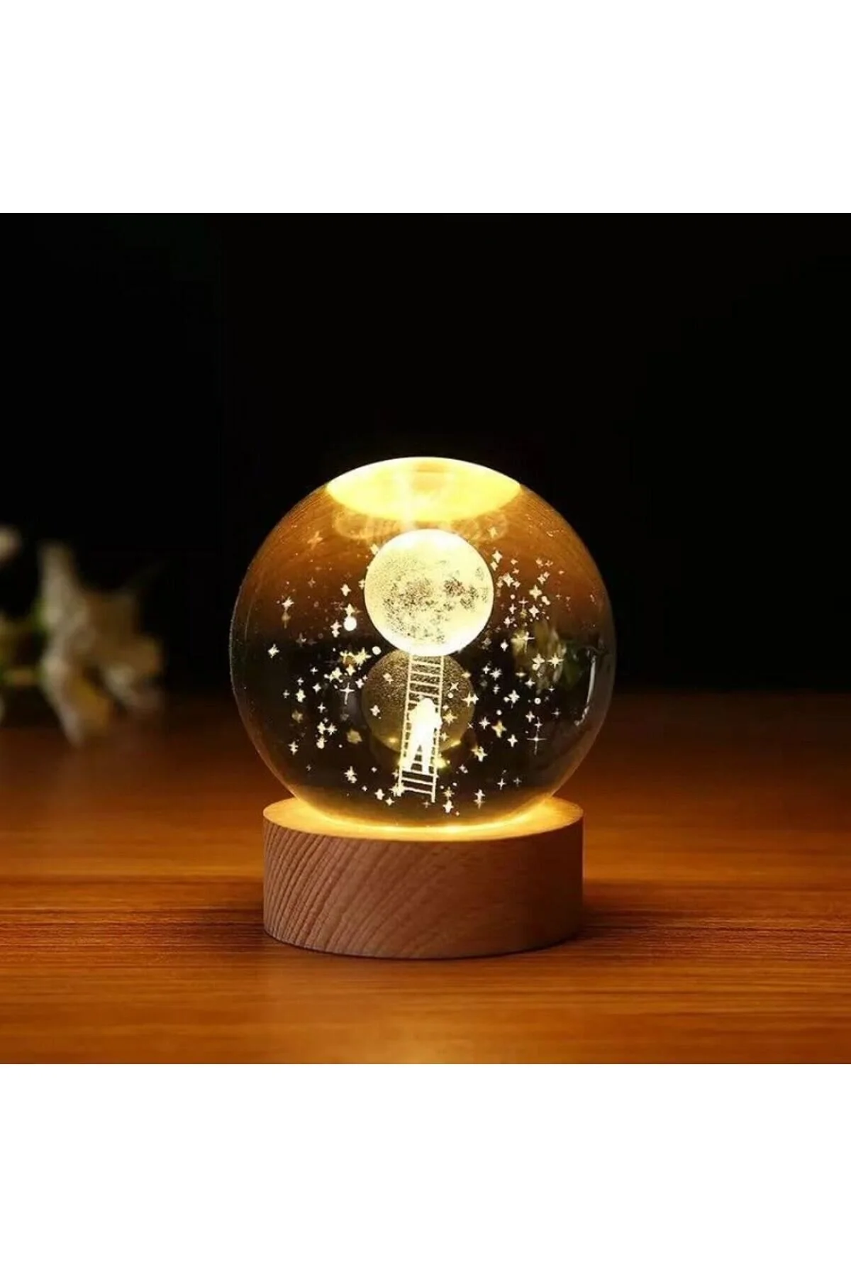 گوی برفی توپ شیشه ای سیاره و فضانورد سه بعدی LED با پایه چوبی USB از ترکیه HALL BREATHE