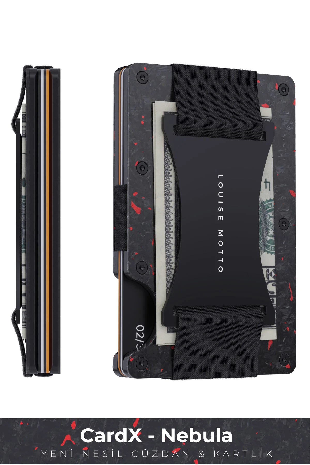 کیف پول و جاکارتی کربن فورج پریمیوم - مدل Cardx Nebula Straps (قرمز) Louise Motto