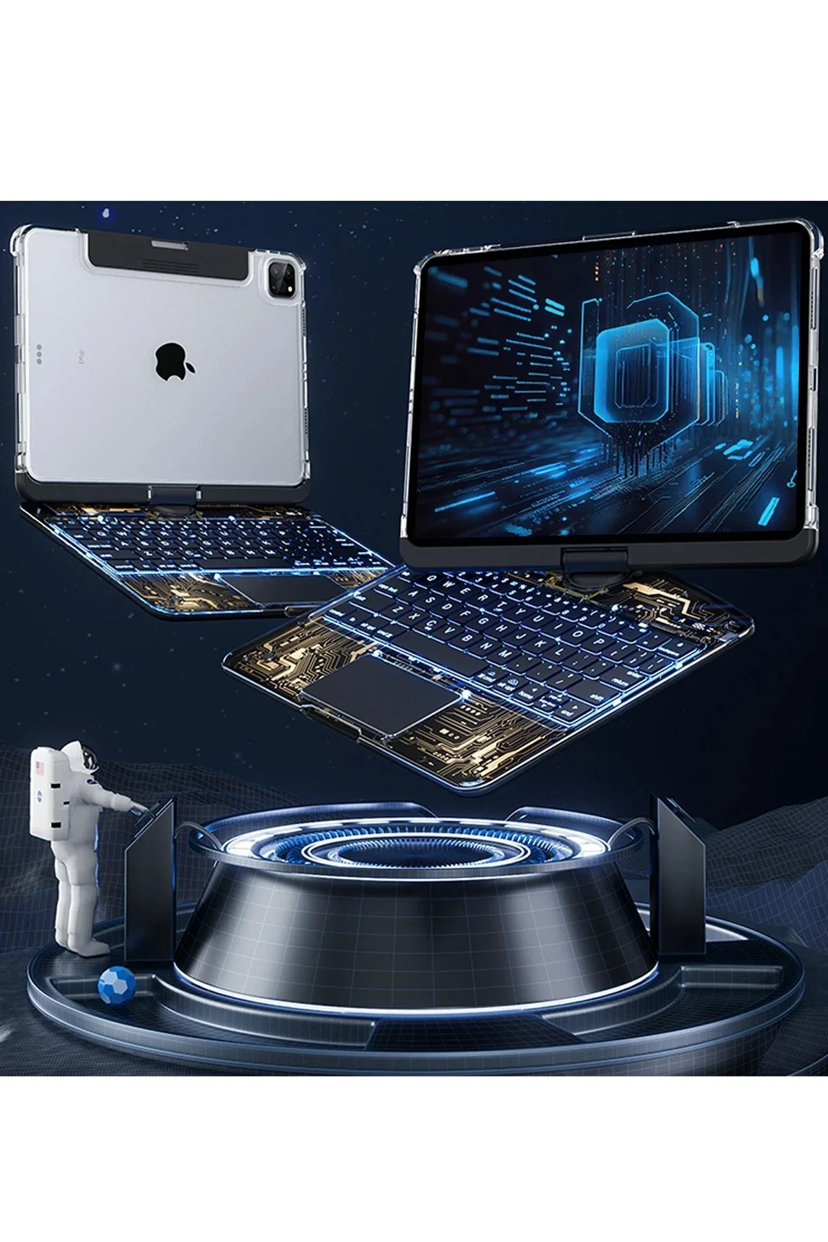 کاور تبلت قاب IPAD PRO 11 CASE VALES با صفحه کلید LED چرخشی مشکی NexGen