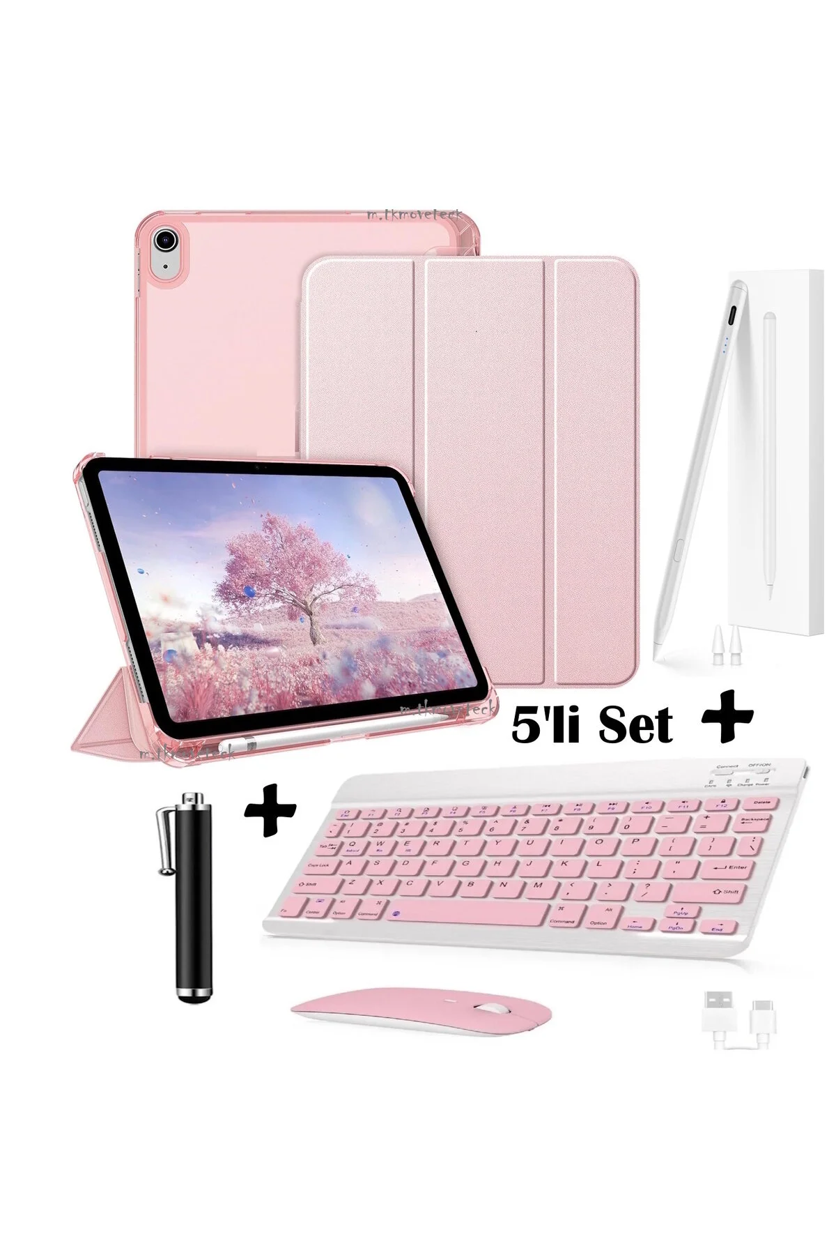 کاور تبلت IPAD 11TH GENERATION A16 10. قاب تاشو سازگار نسل 10.9 + ماوس صفحه کلید بلوتوث قلم قرمز نخل m.tk moveteck