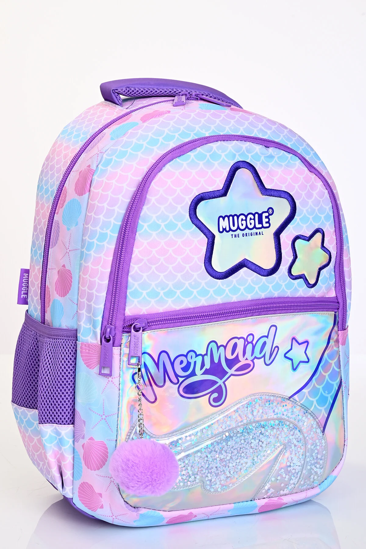 کیف مدرسه زنانه MU BAG و مجموعه نگهدارنده پری دریایی | کوله پشتی صورتی بنفش درخشان MUGGLE