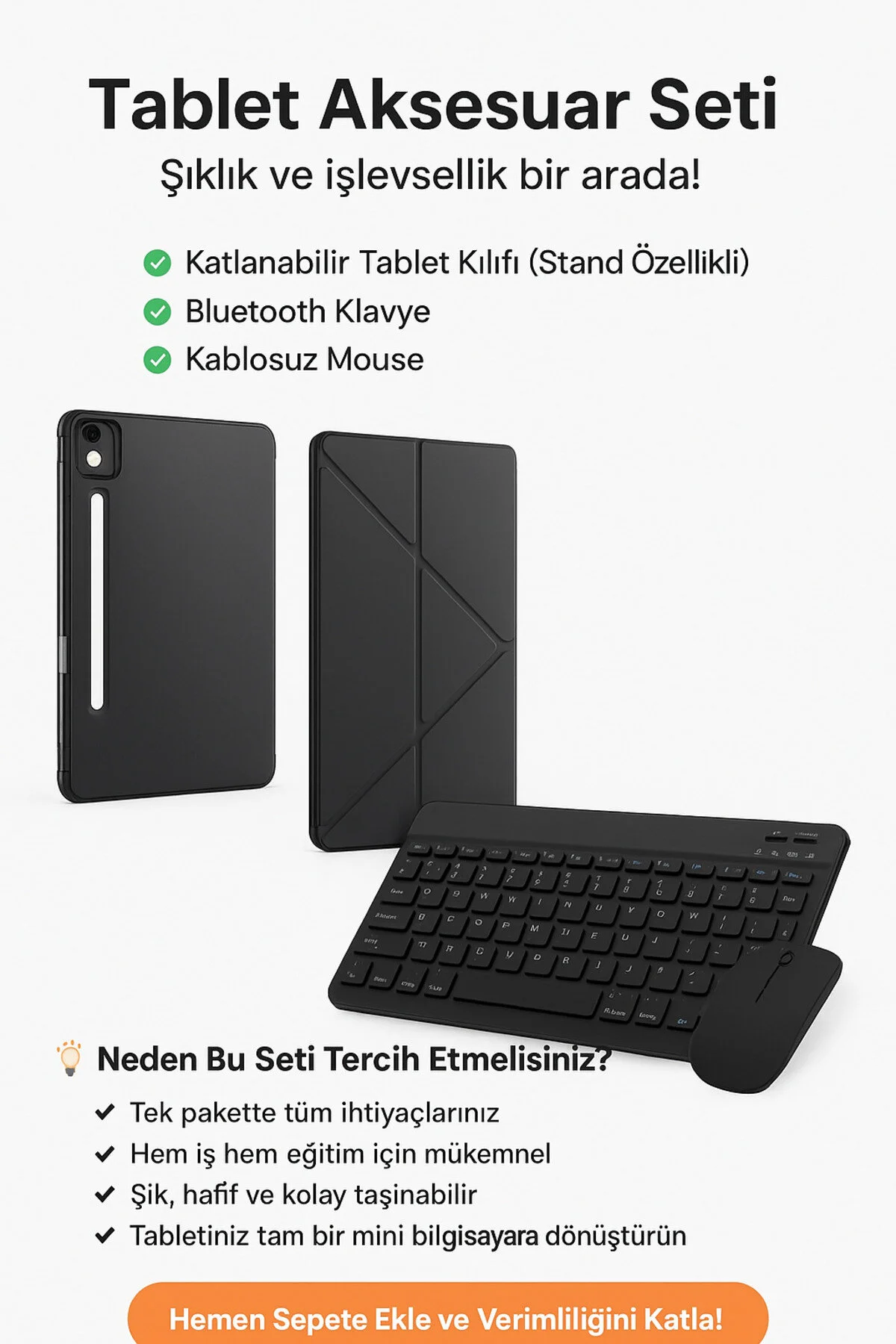 کاور تبلت مجموعه موس صفحه کلید سازگار LENOVO IDEA TAB PRO 12.7 TB + کیف با پایه EHZ TEKNOLOJİ