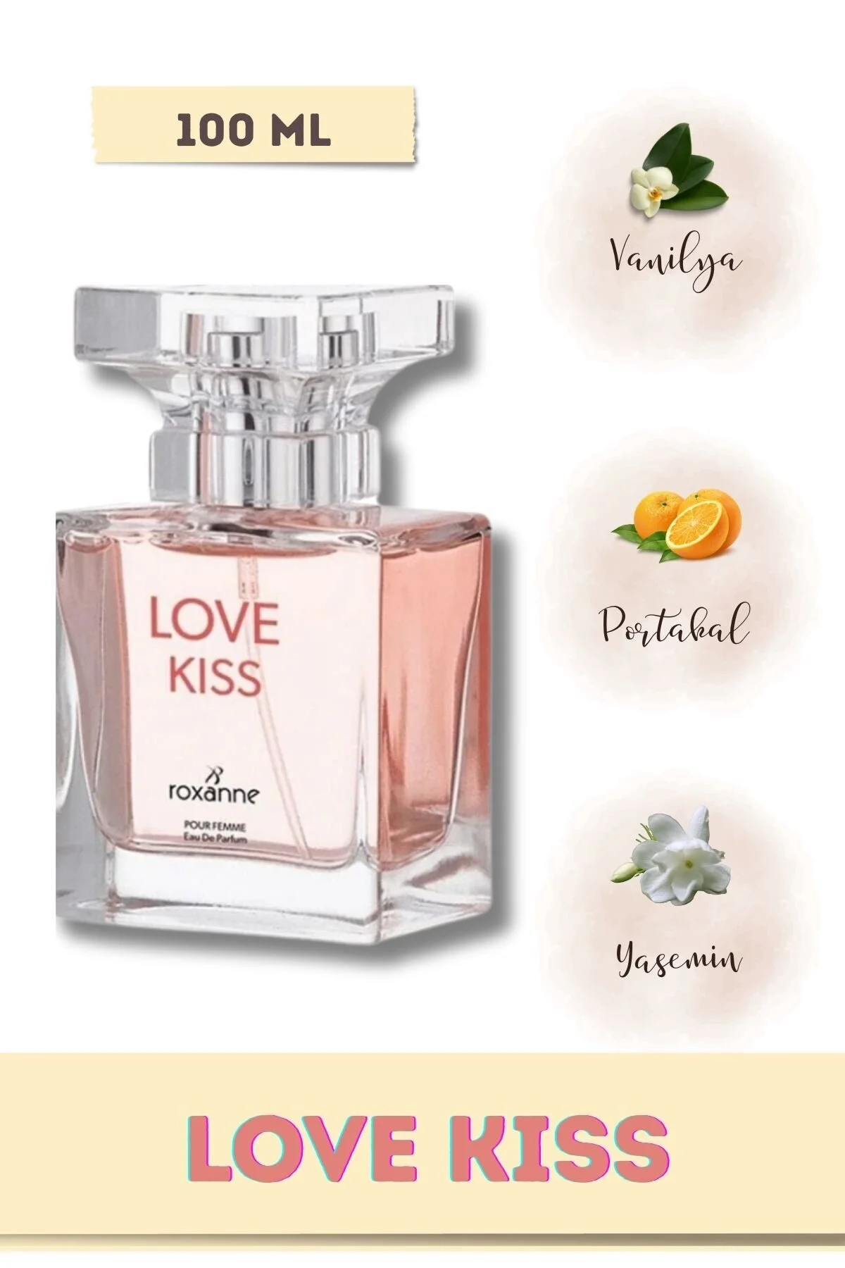 عطر زنانه 100 میلی‌لیتری Love Kiss با رایحه‌ای دلنشین و ماندگار گلدن رز Golden Rose