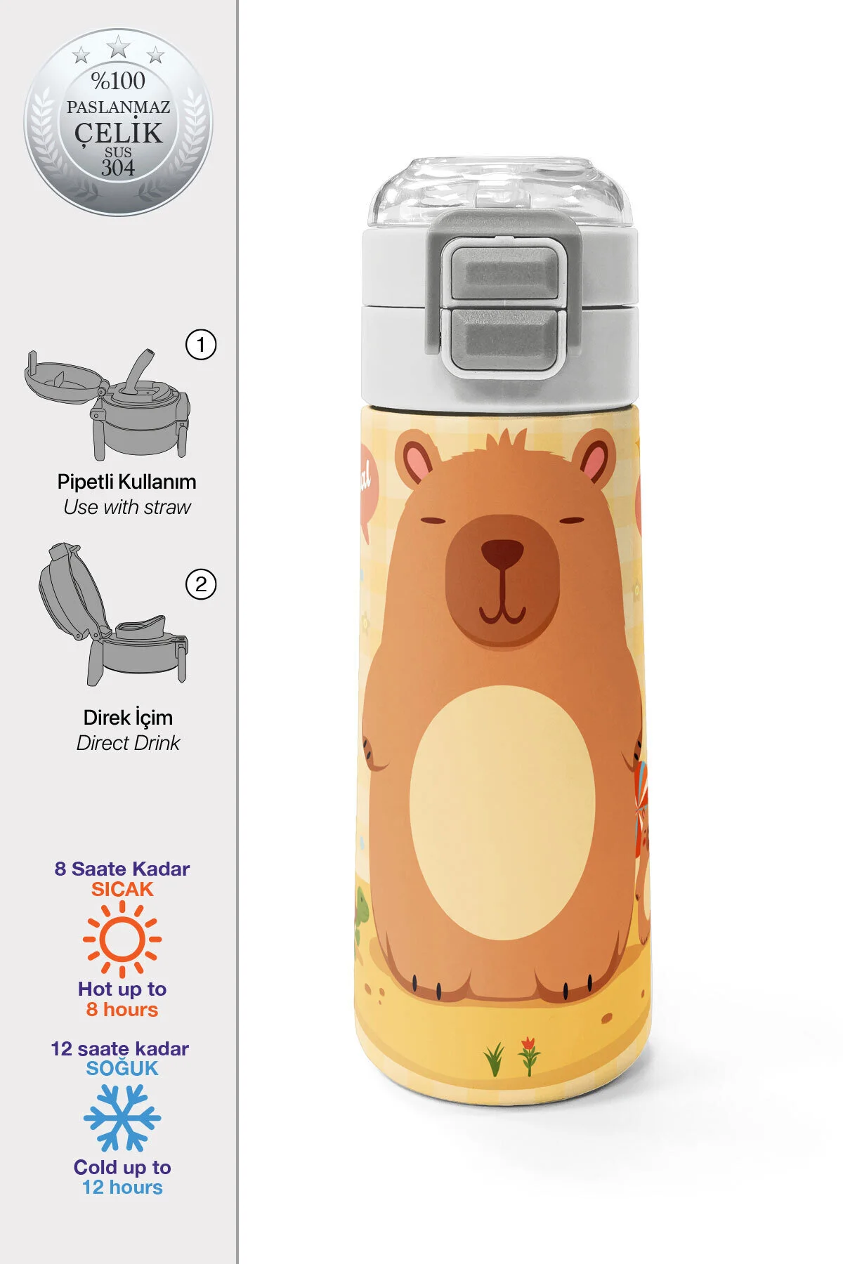 قمقمه و فلاسک کودکان نوجوانان KAPIBARA PIPETICS AND DIRECT INTENTMENT STEEL THERMOS 500 ML 31793 Coral High