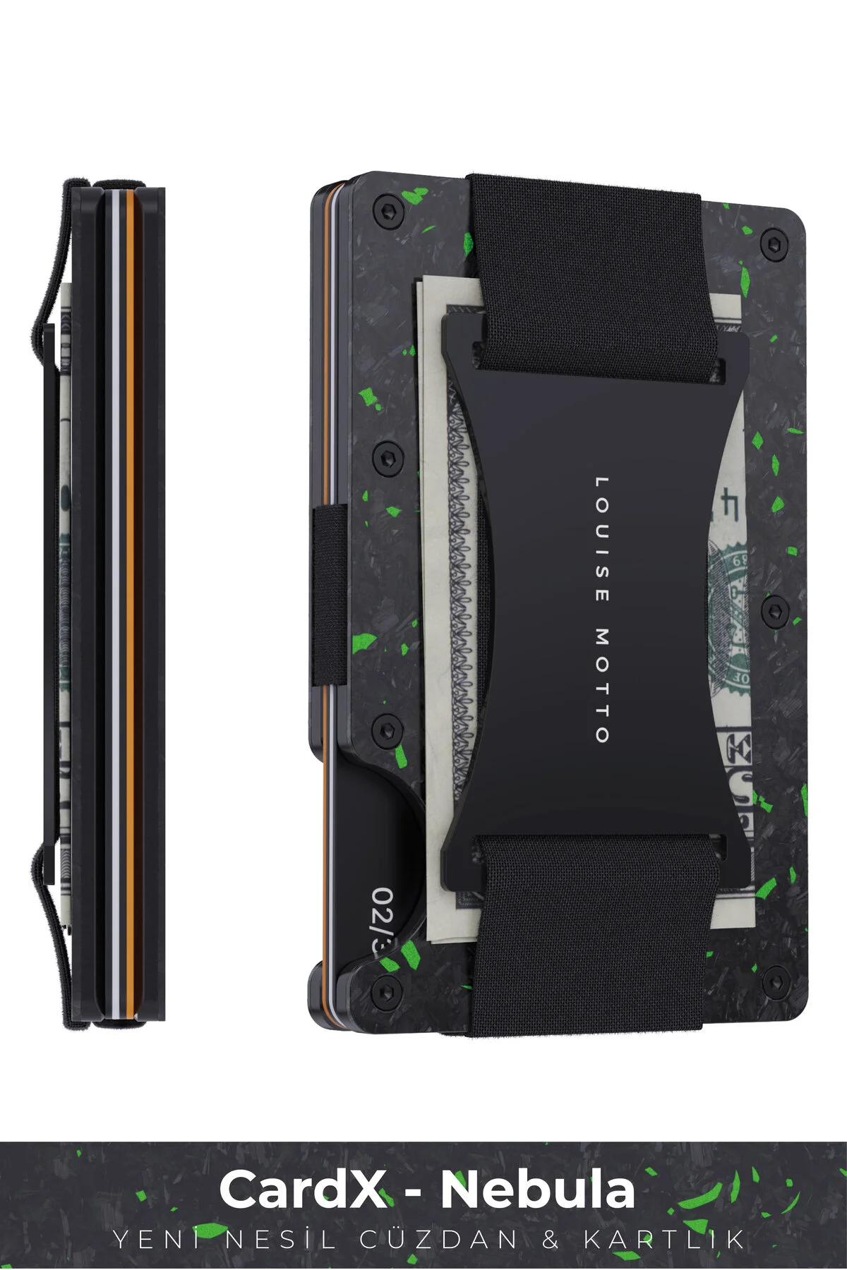 کیف پول و جاکارتی کربن فورج پریمیوم - مدل Cardx Nebula Straps (سبز) Louise Motto