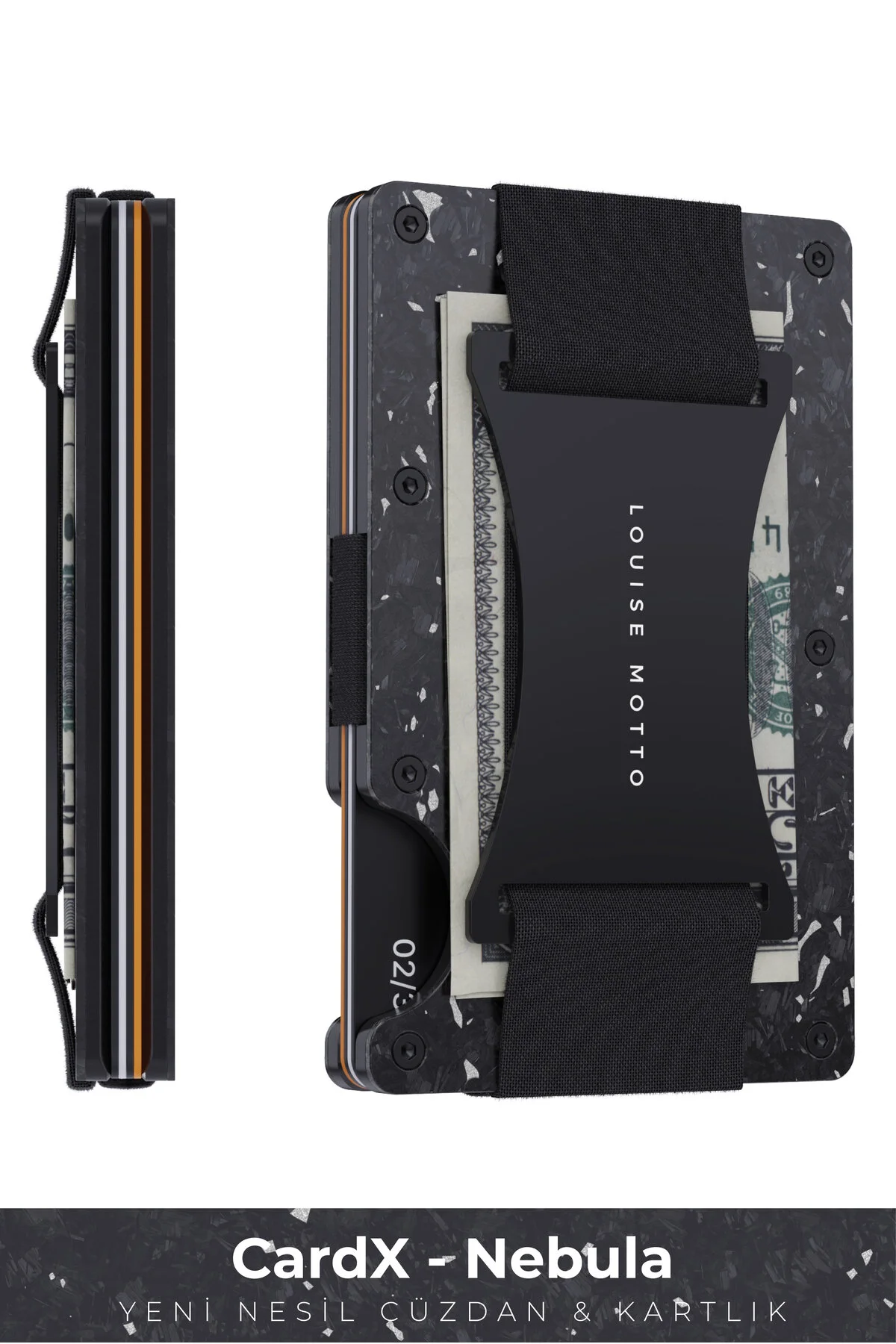کیف پول و جاکارتی کربن فورج پریمیوم - مدل Cardx Nebula Straps (سفید) Louise Motto