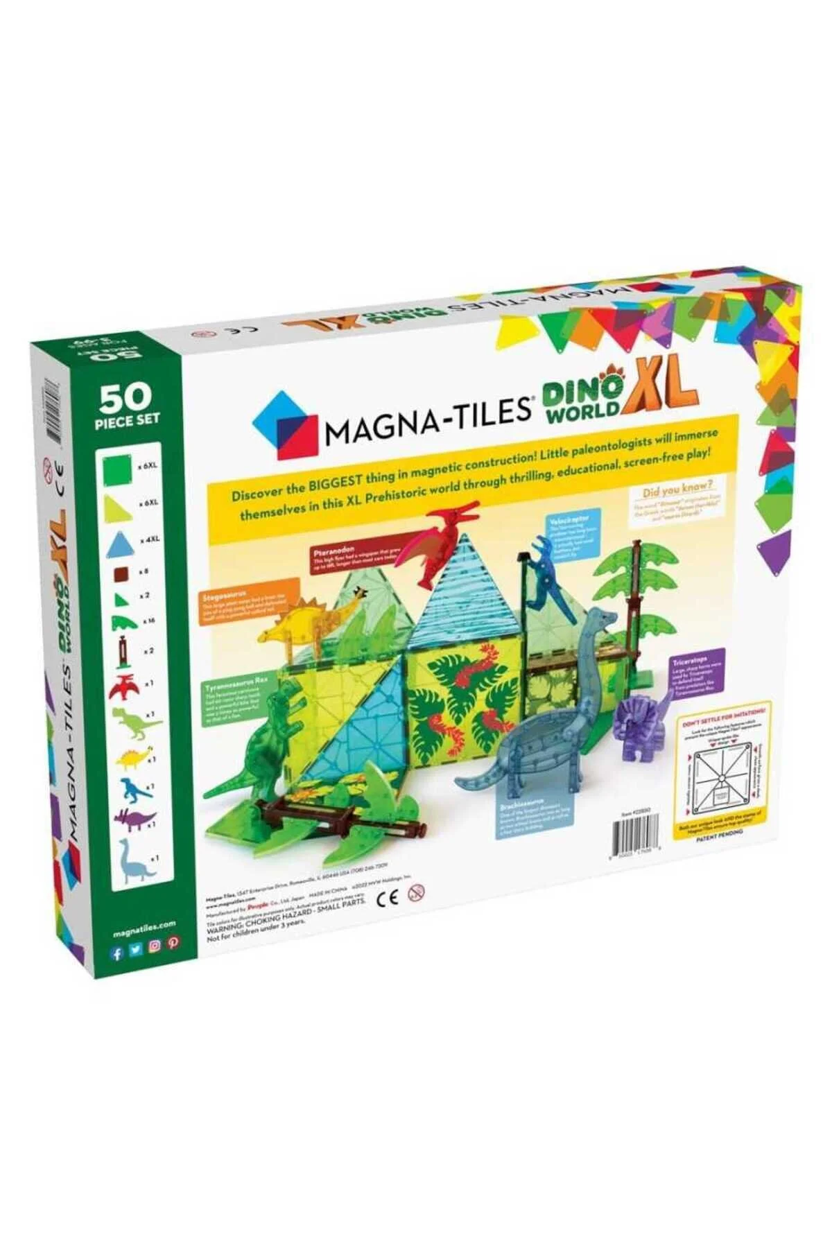 لگو و اسباب بازی های ساخت محور MAGNATILES DINOSAUR WORLD 50 PIECES XL 22850 از ترکیه Magna Tiles