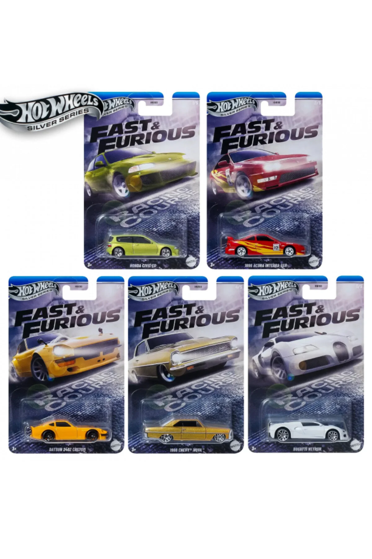 ماشین اسباب بازی مجموعه سریع و خشمگین سری نقره 5 کارت طولانی هات ویلز اورجینال HOT WHEELS