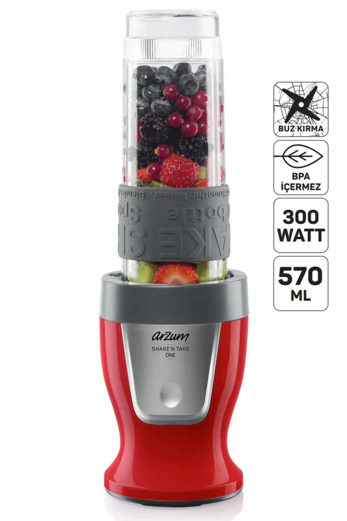 مخلوط کن شخصی SHAKE را به یک اسموتی کنید یخ شکستن 300W 570ML بطری قرمز AR1120 Arzum