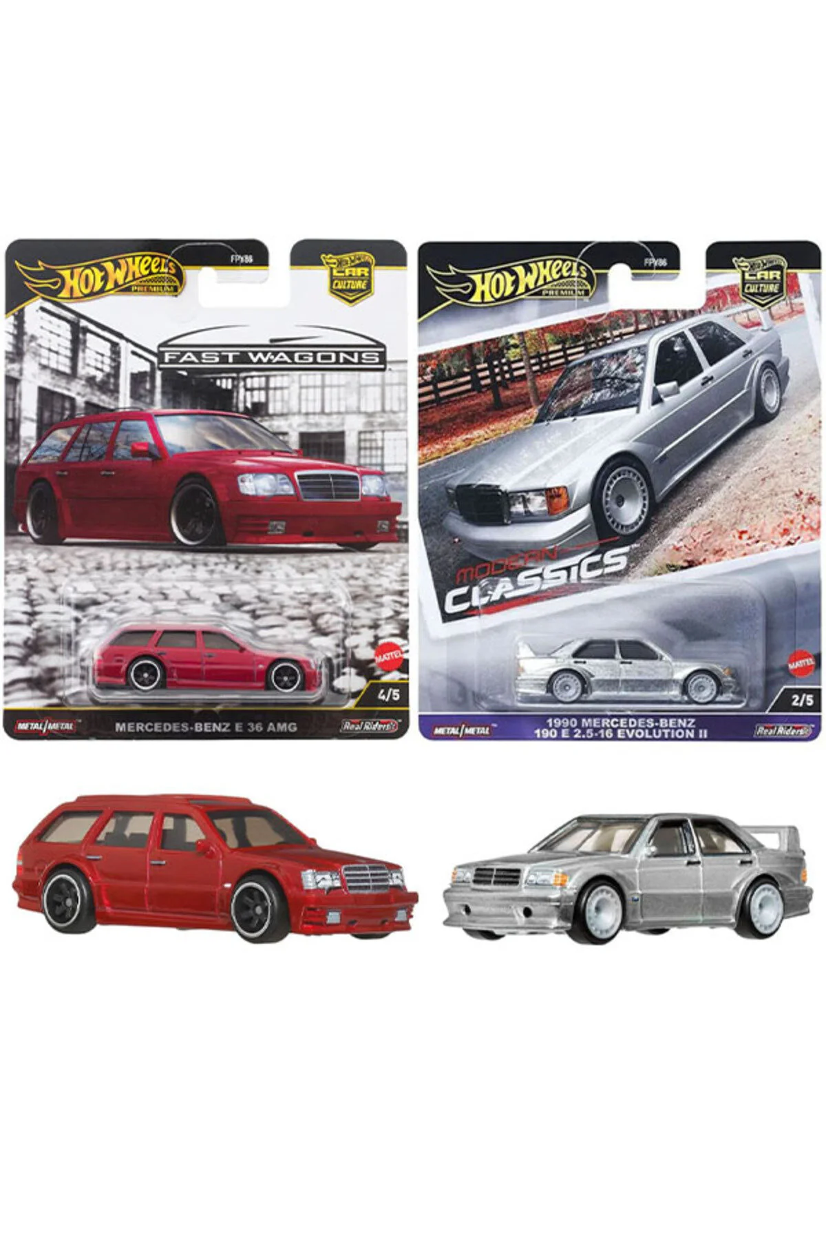 ماشین اسباب بازی مجموعه حق بیمه مرسدس 1990 بنز 190 E & MERCEDES BENZ 36 AMG 1 64 HOT WHEELS