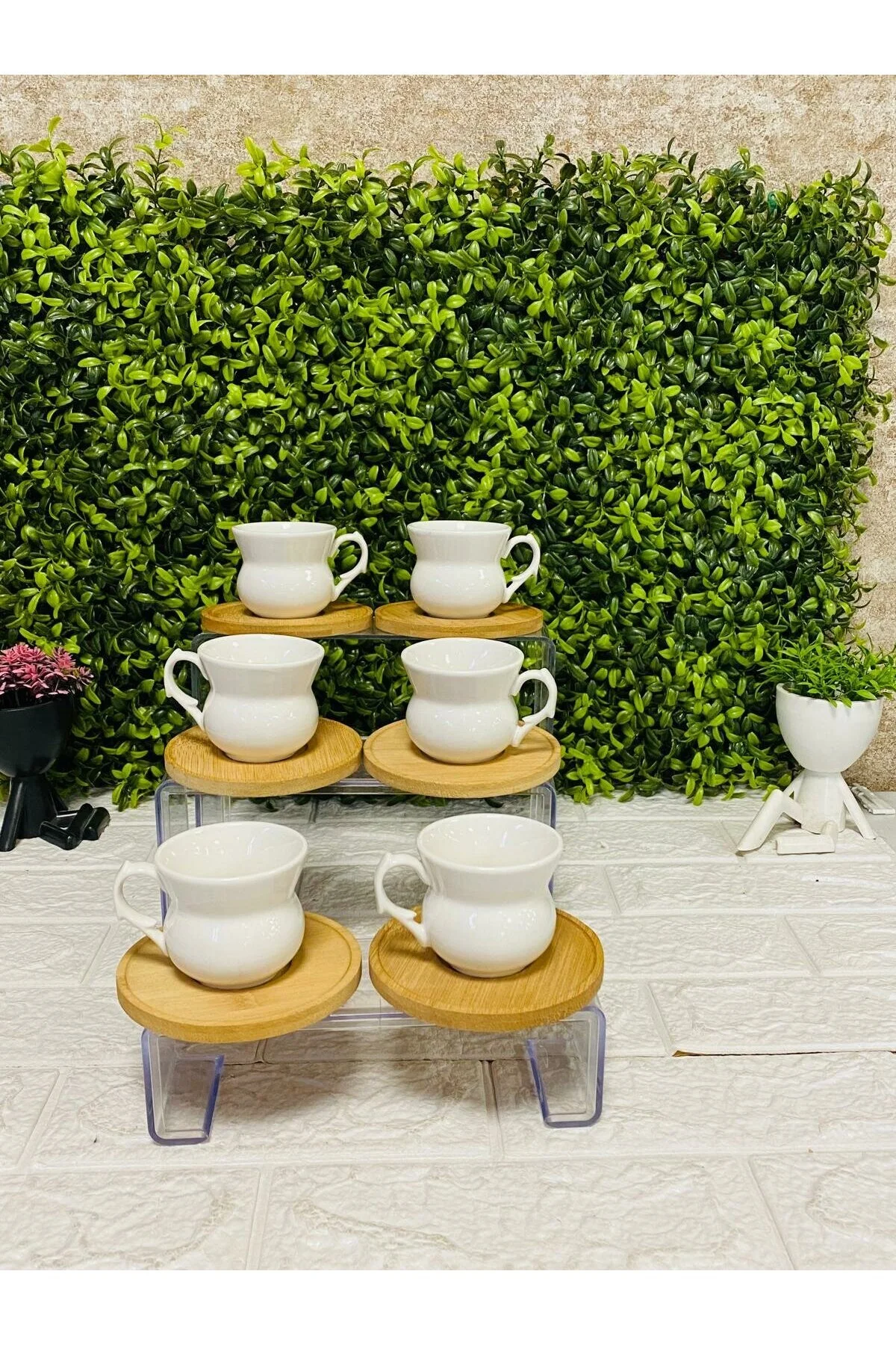 فنجان قهوه بشقاب بامبو با مجموعه 6 نفره LİLA HOME