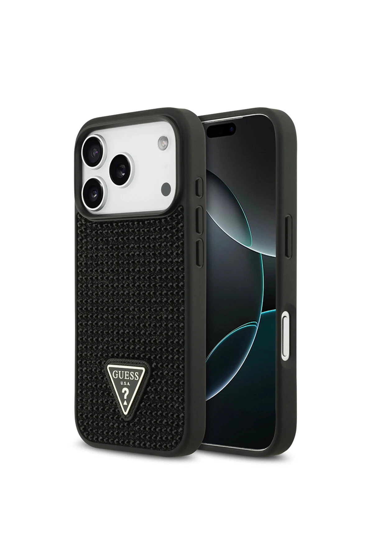 کاور و قاب سازگار با IPHONE 17 PRO جلد لوگوی مثلثی پشت سنگی دارای مجوز اصلی مشکی Guess