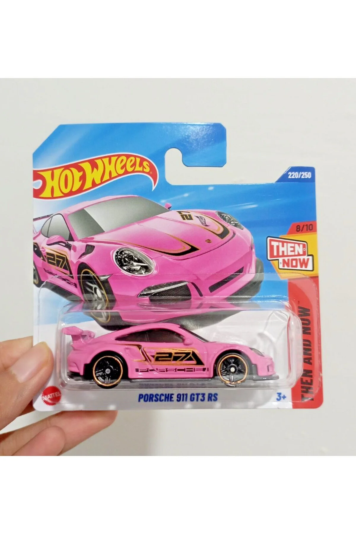 ماشین اسباب بازی 2025 CASE L PORSCHE 911 GT3 RS PINK در آن زمان و اکنون کارت کوتاه از ترکیه HOT WHEELS
