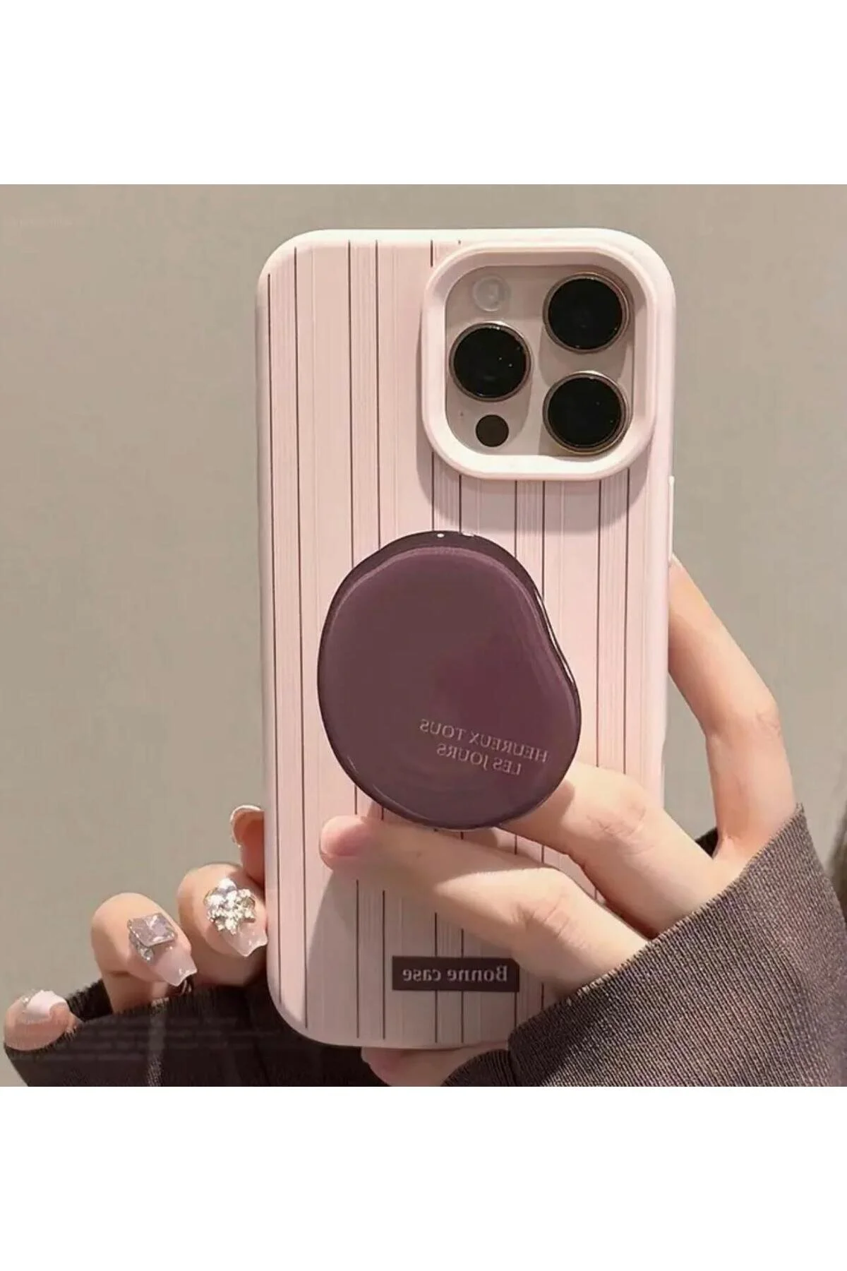 کاور و قاب IPHONE12PROMAXقفسه تلفن قهوه‌ای پینک با نوار قهوه Burroe Atalier