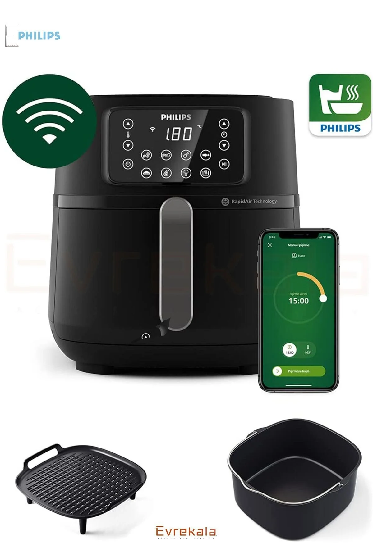 سرخ کن EVREKALA SHOP AIRFRY PHILIPS REMOTE CONTROLLED ENERGY SAVING XXL FRYER 7.2LT NEW اورجینال Philips