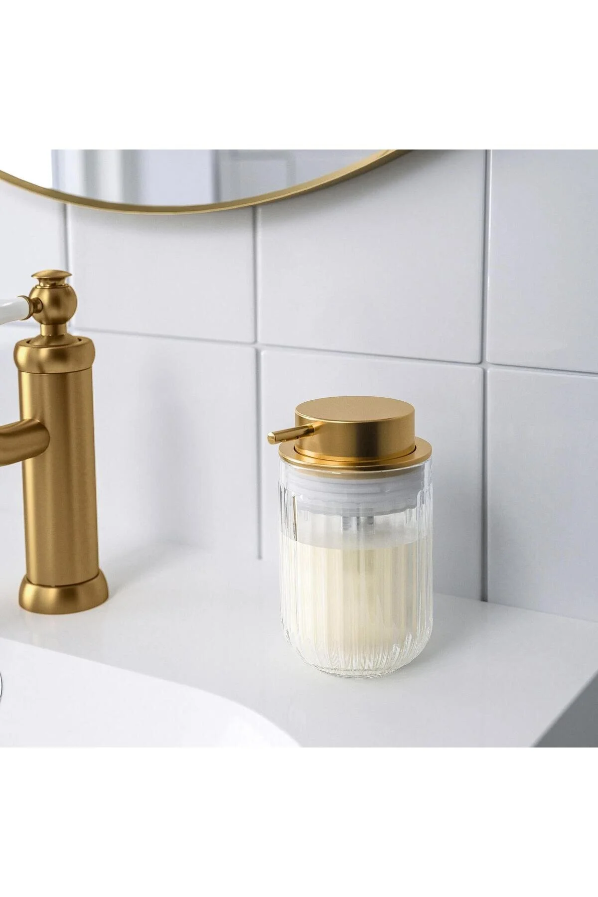 ست حمام طلایی سرویس بهداشتی 3 لیتر صابون مجموعه شیشه ای مایع جعبه مسواک  IKEA