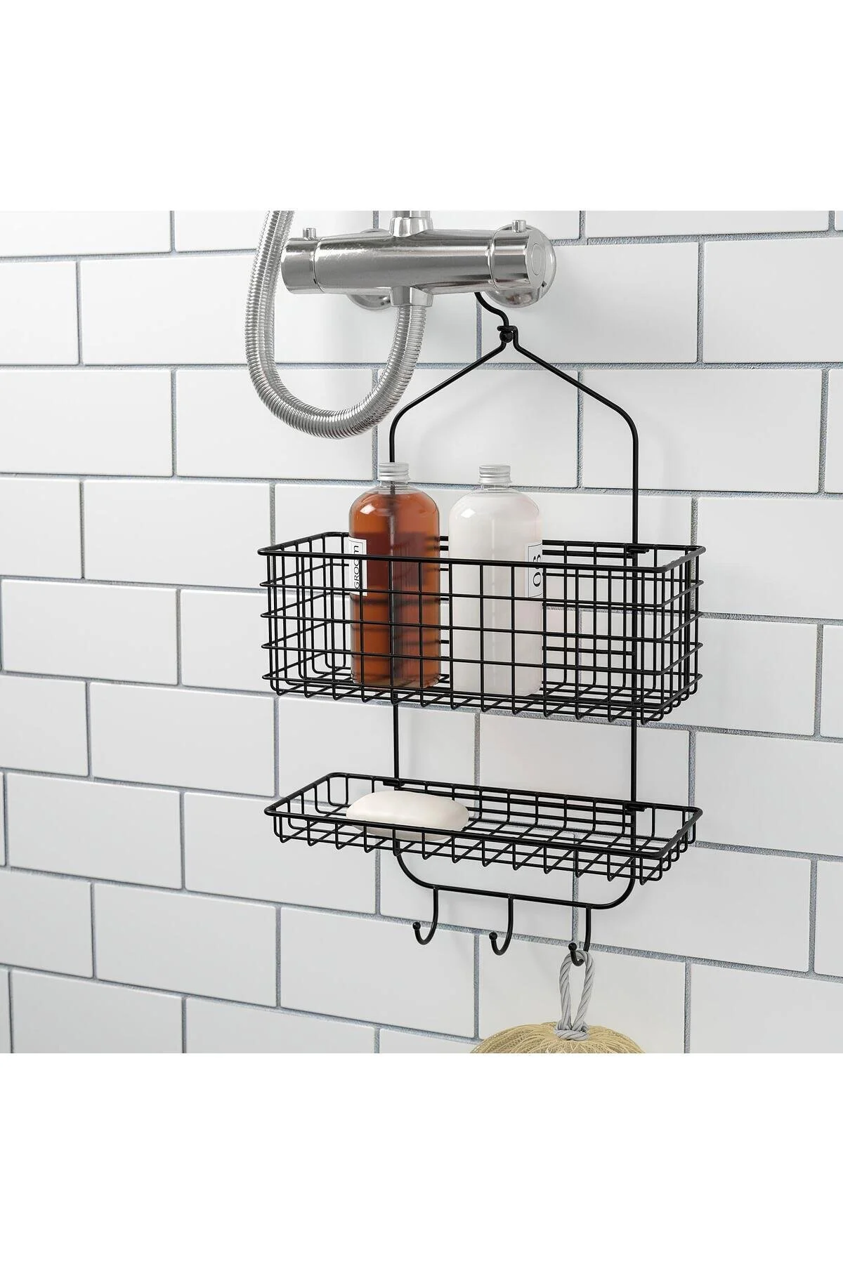 سبد مشکی 2 حمام Meridyendukkan رنگ سیاه 31X56 سانتی متر قفسه دوش فلزی IKEA