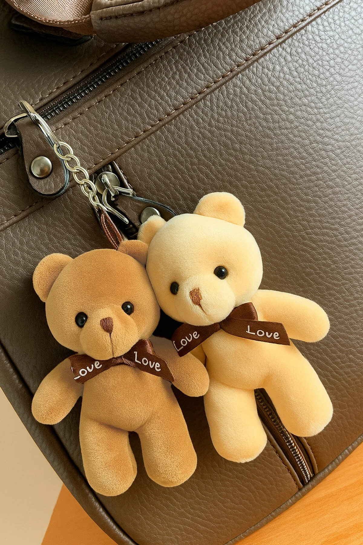 ست 2 تکه کرم قهوه I LOVE YOU SWEET TEDDY BEAR LOVER SET جاکلیدی کیف جای خودکار ماشین ALSHOP