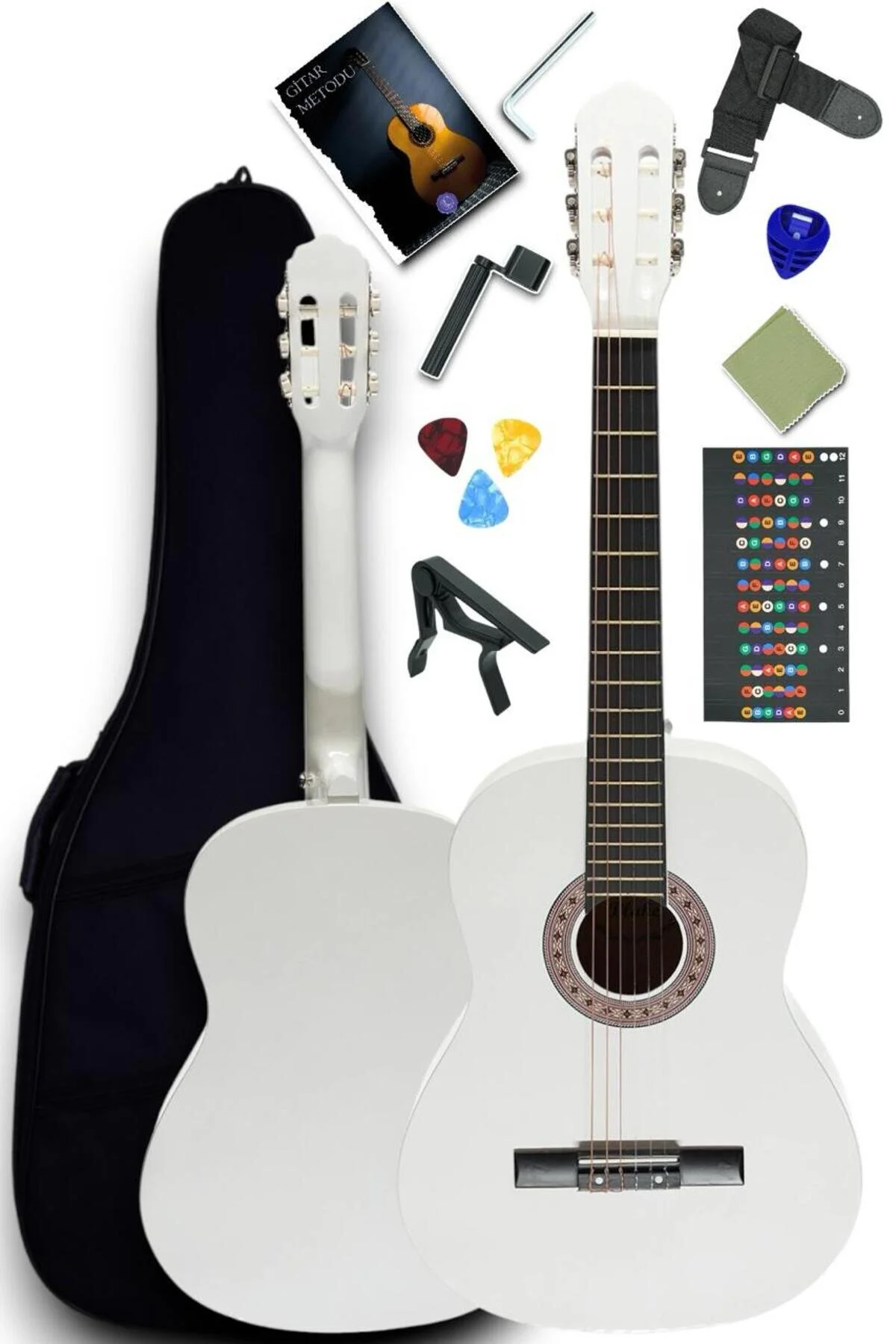 گیتار CG 3902WH GUITAR کلاسیک 4 اندازه بزرگسالان مجموعه کامل Furia