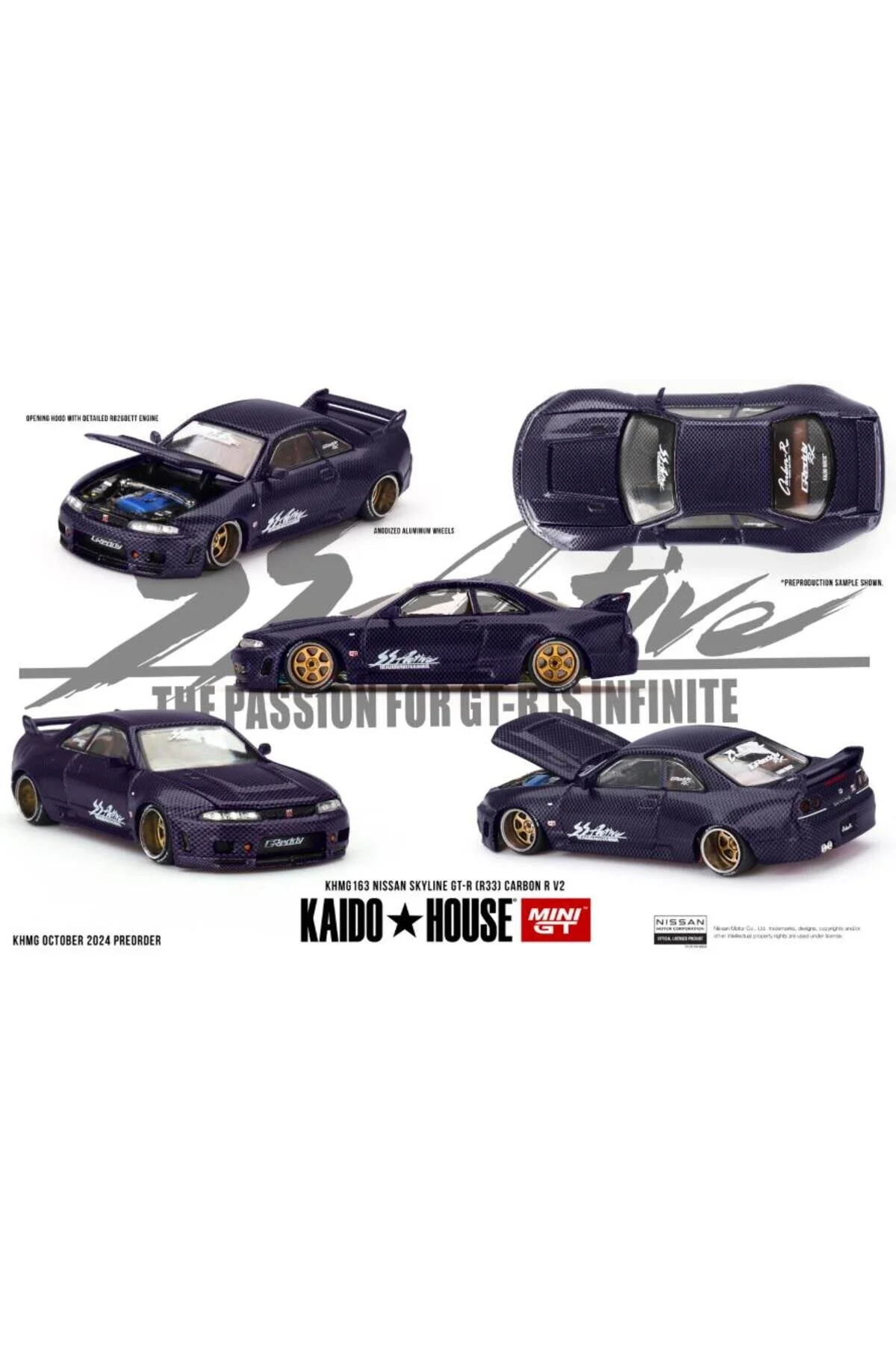 ماشین اسباب بازی KAIDO HOUSE NISSAN SKYLINE GT R R33 ACTIVE CARBON V2 163 mini gt