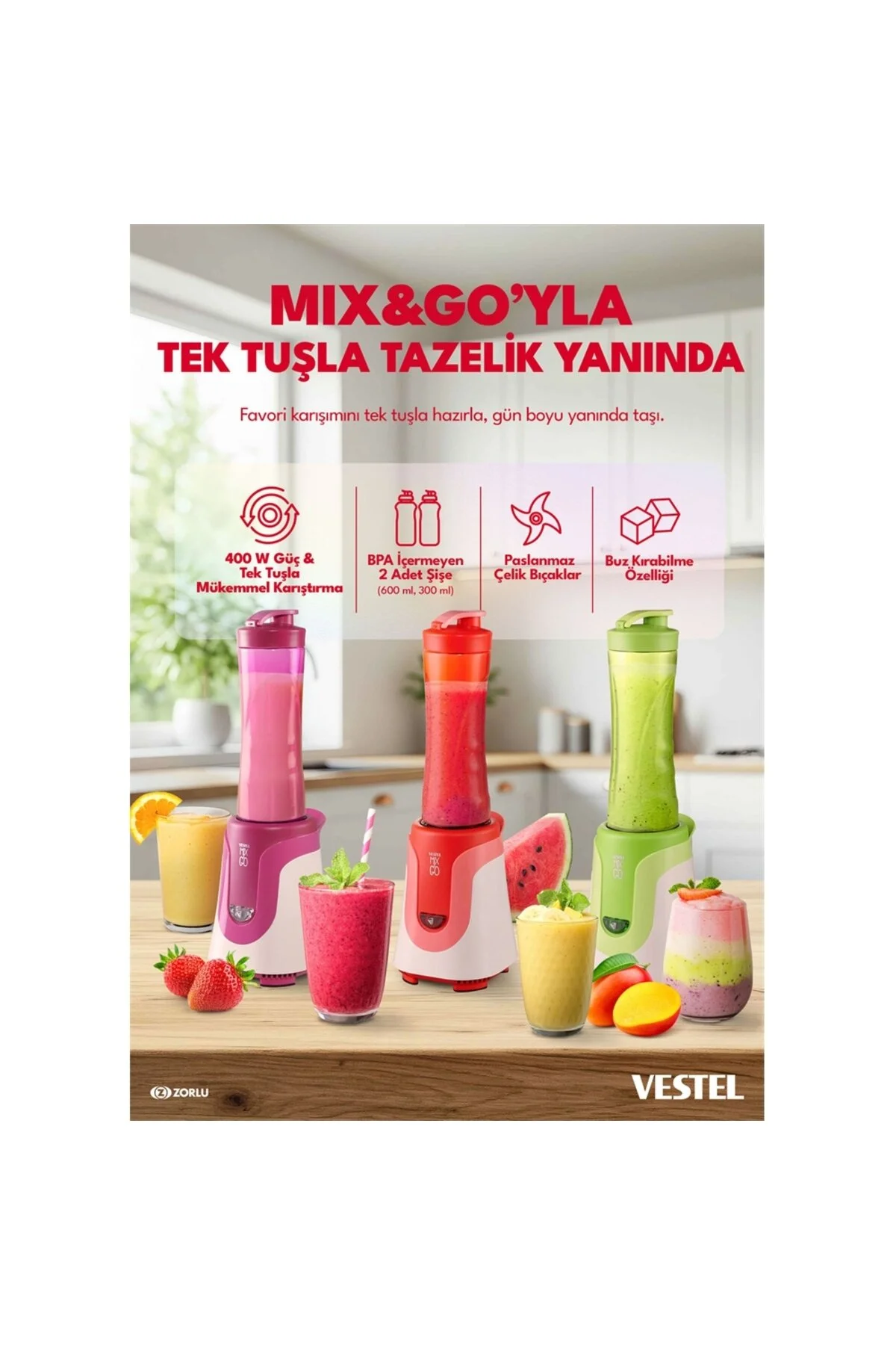 آب میوه و سبزی گیری مخلوط کن VESTEL MIX&amp;GO اورجینال EFİL AVM