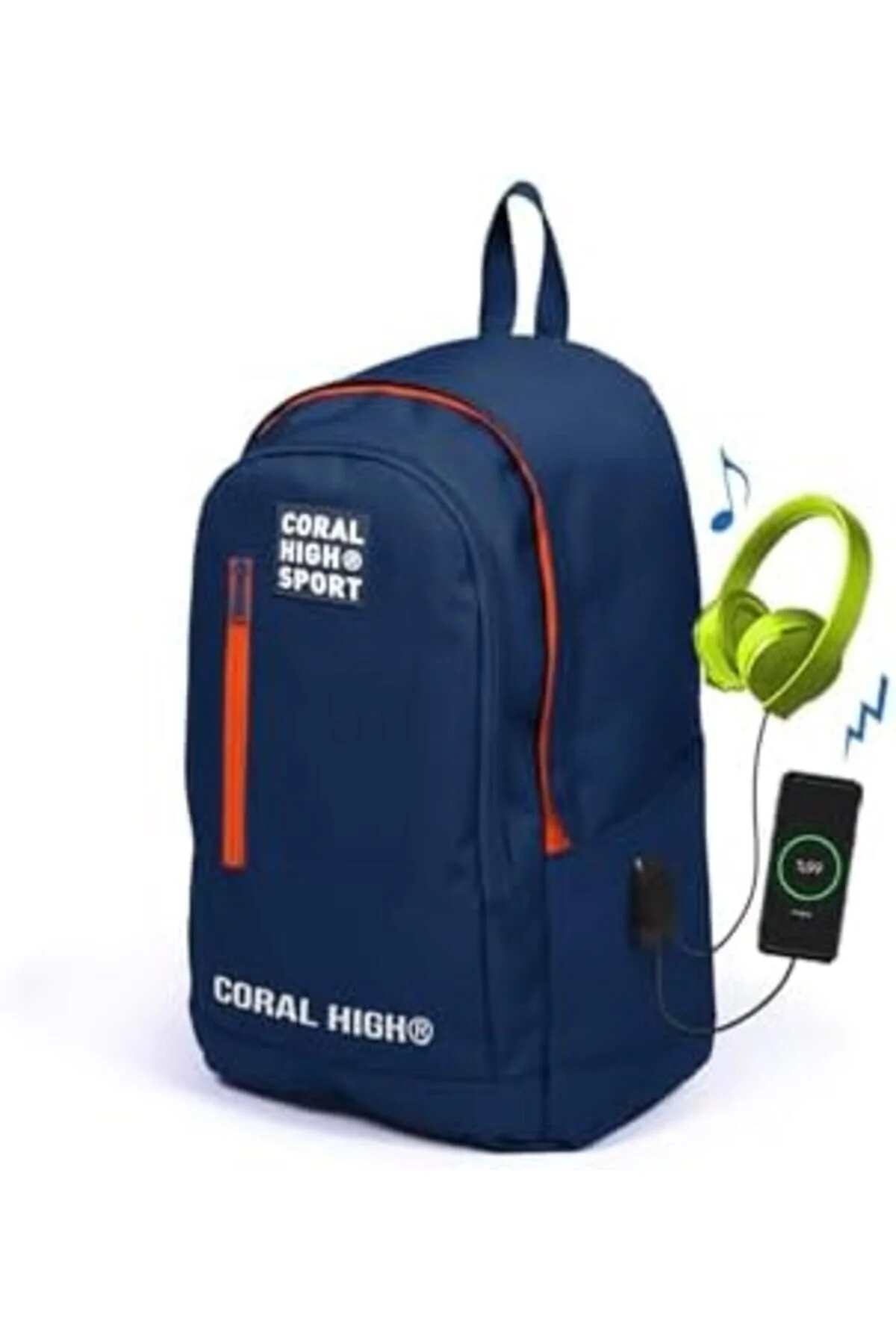 کیف مدرسه مردانه و زنانه کوله پشتی نیروی دریایی HIGHPS HIGH SPORT با سه محفظه USB هدفون خروجی SH STOREMAX